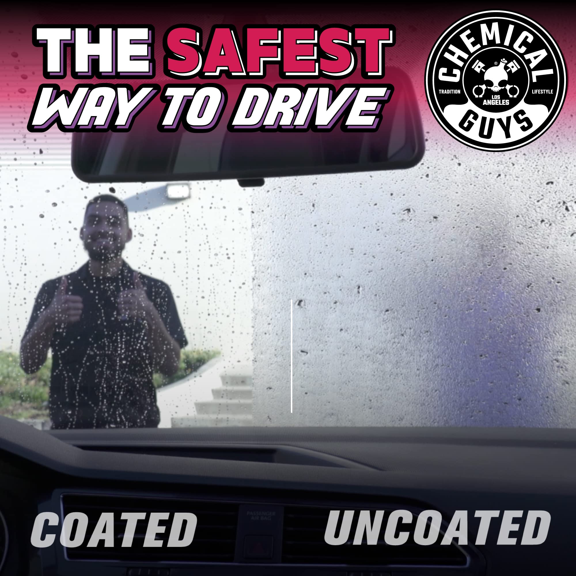 Chemical Guys HydroView being applied to a car windshield to improve visibility