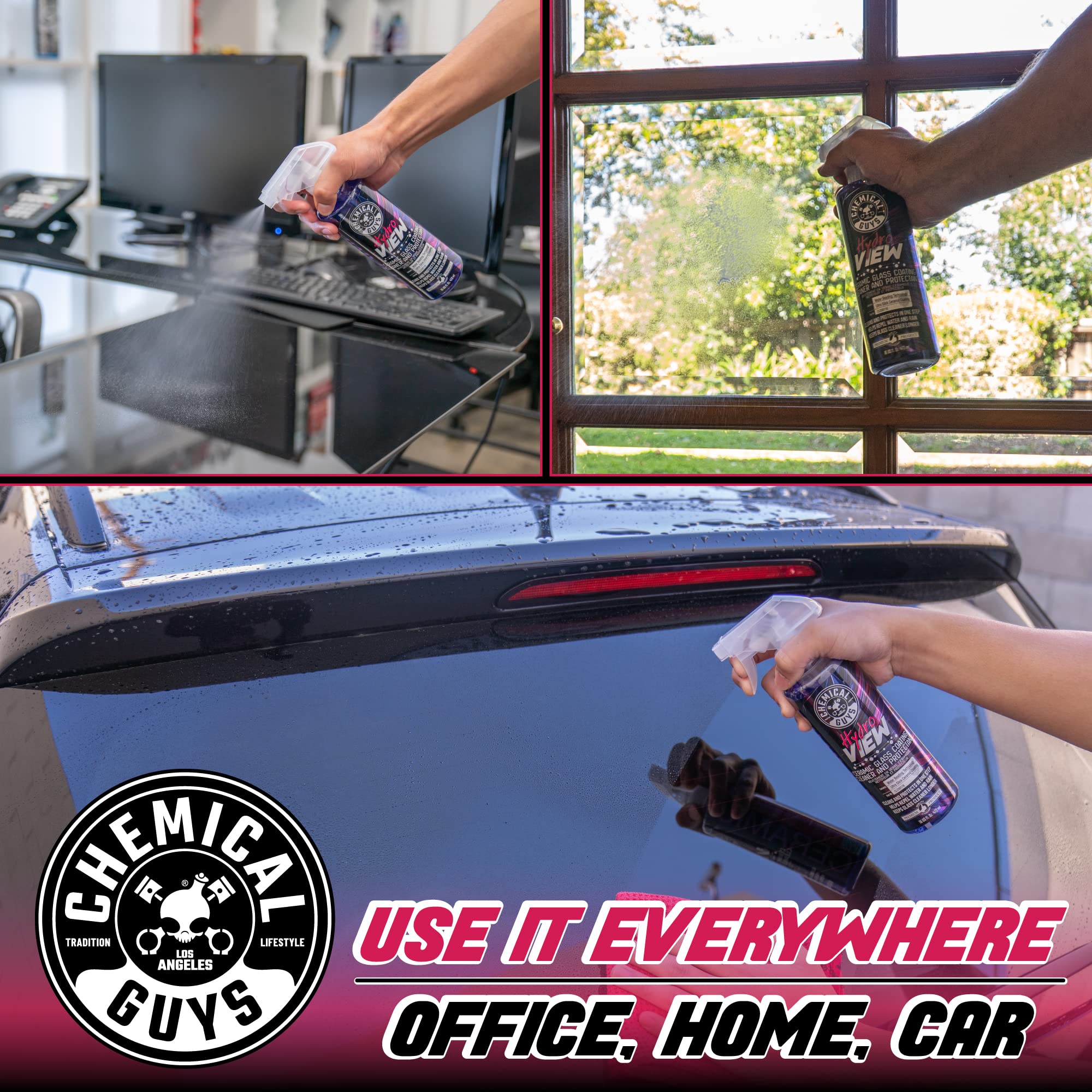 Chemical Guys HydroView used on a boat windshield highlighting marine compatibility