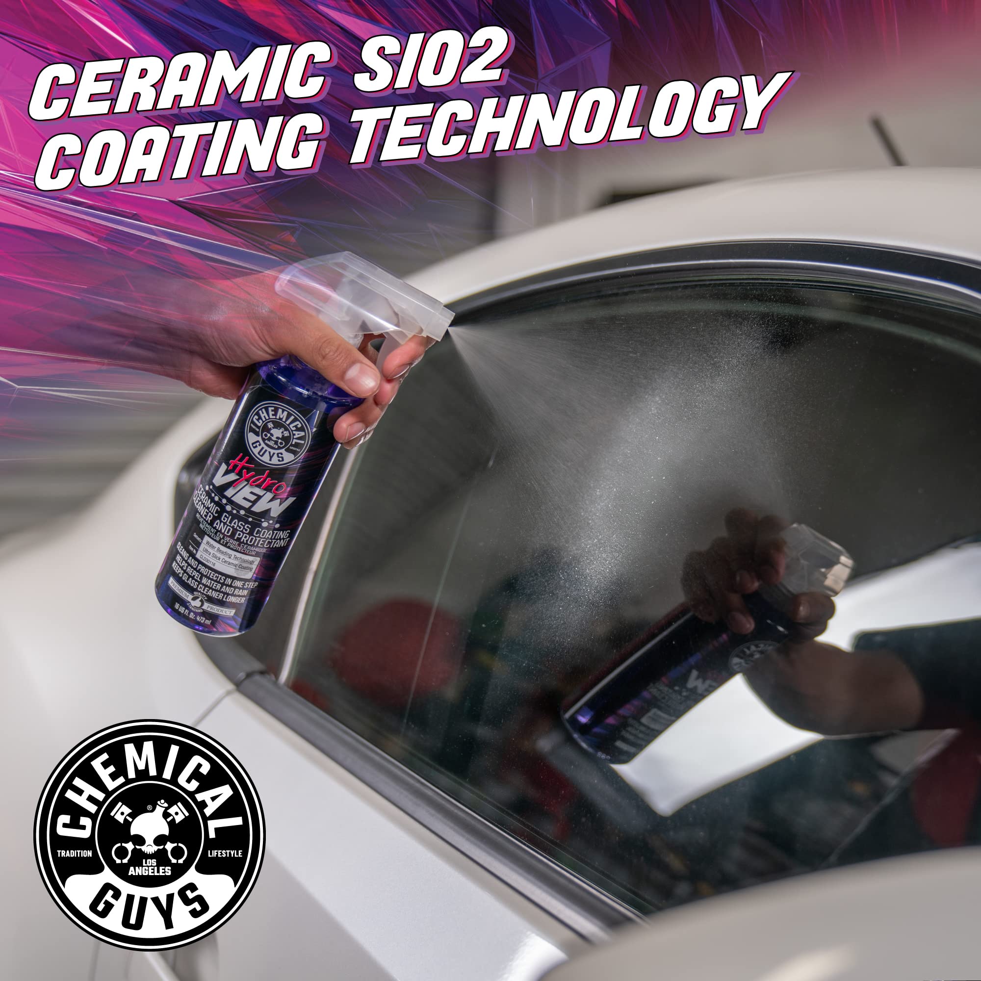 Chemical Guys HydroView being buffed with microfiber to leave streak-free clarity