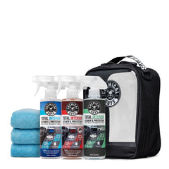 Chemical Guys kit front packaging showing bottles and bag for easy identification and storage