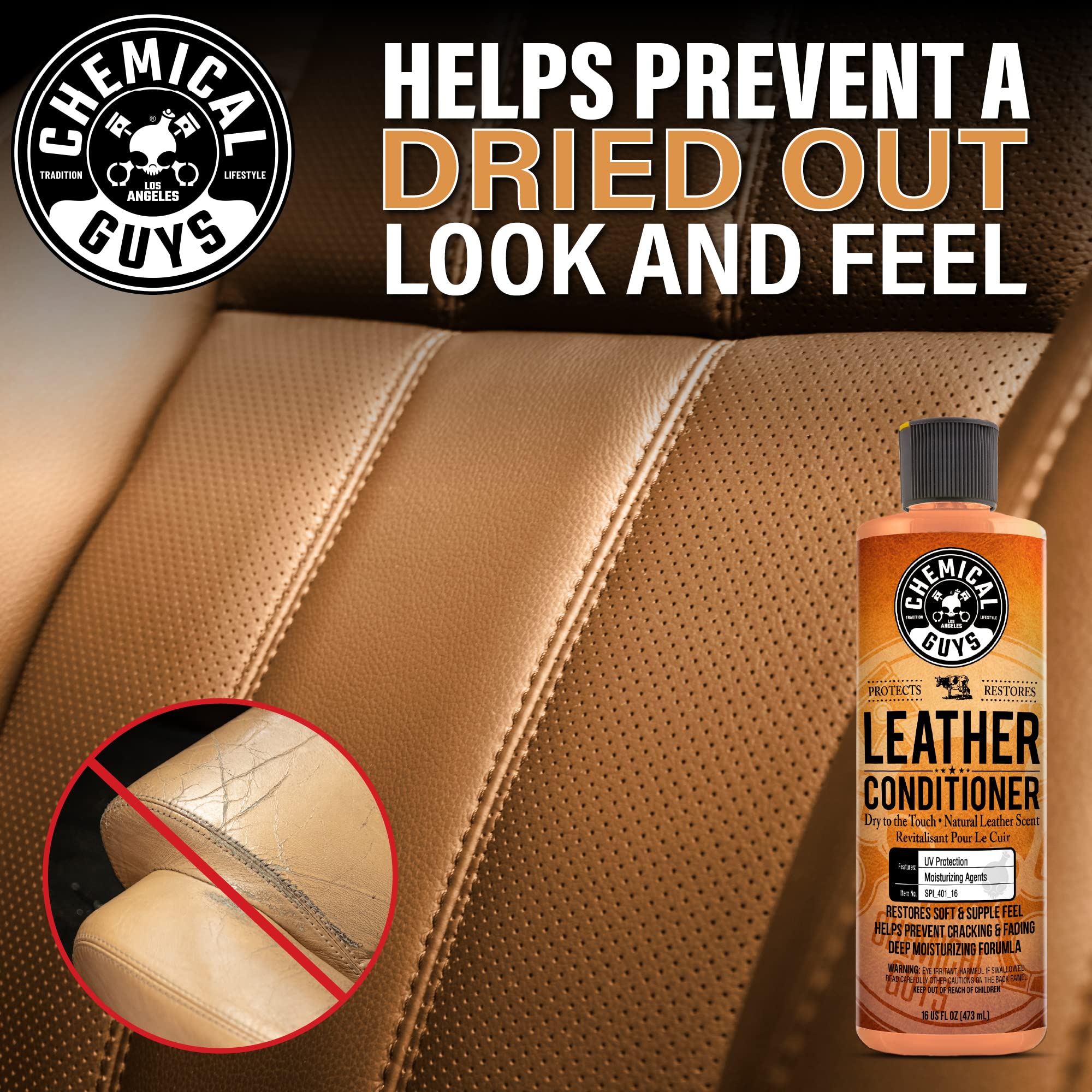 Chemical Guys conditioning a leather sofa to revive color and feel