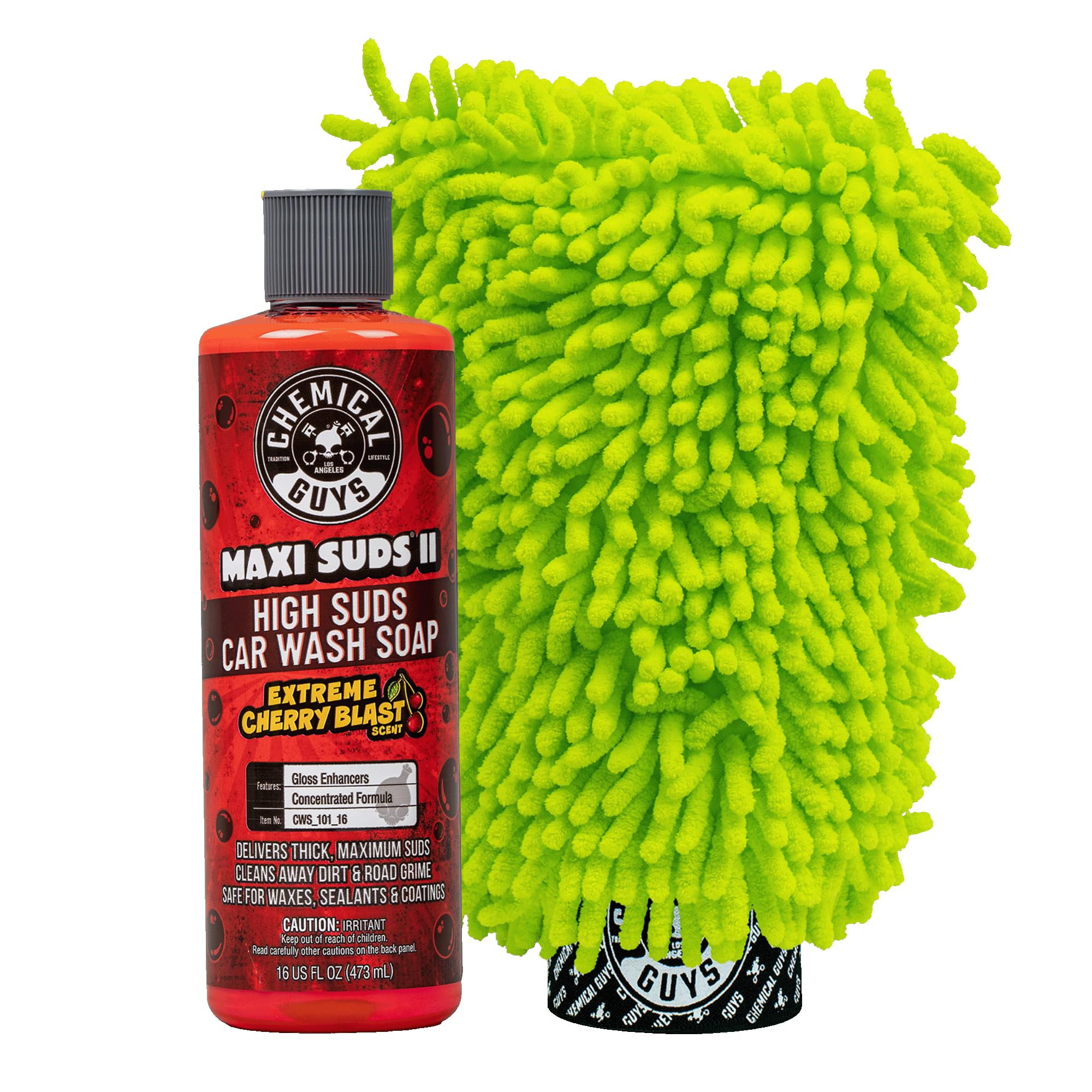 Chemical Guys Maxi Suds II bottle front showing label and cherry scent benefit