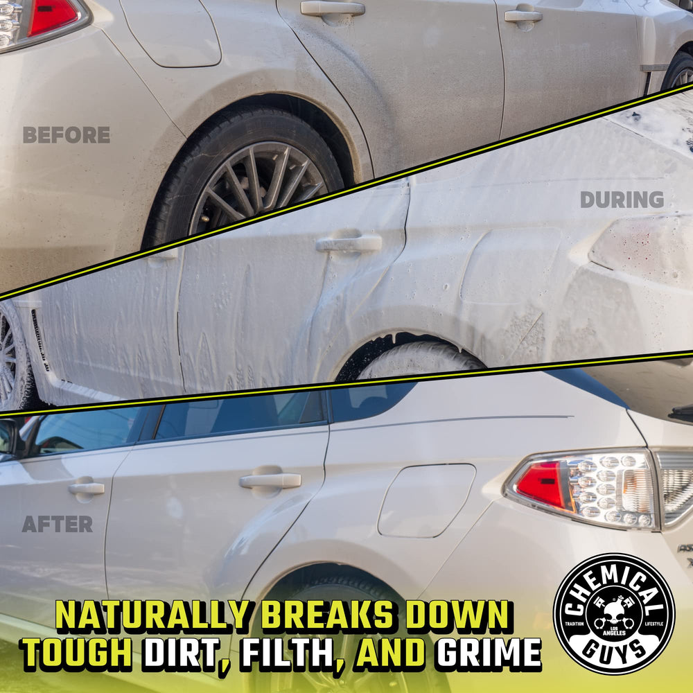 Chemical Guys mitt in use washing car hood with reduced swirl risk