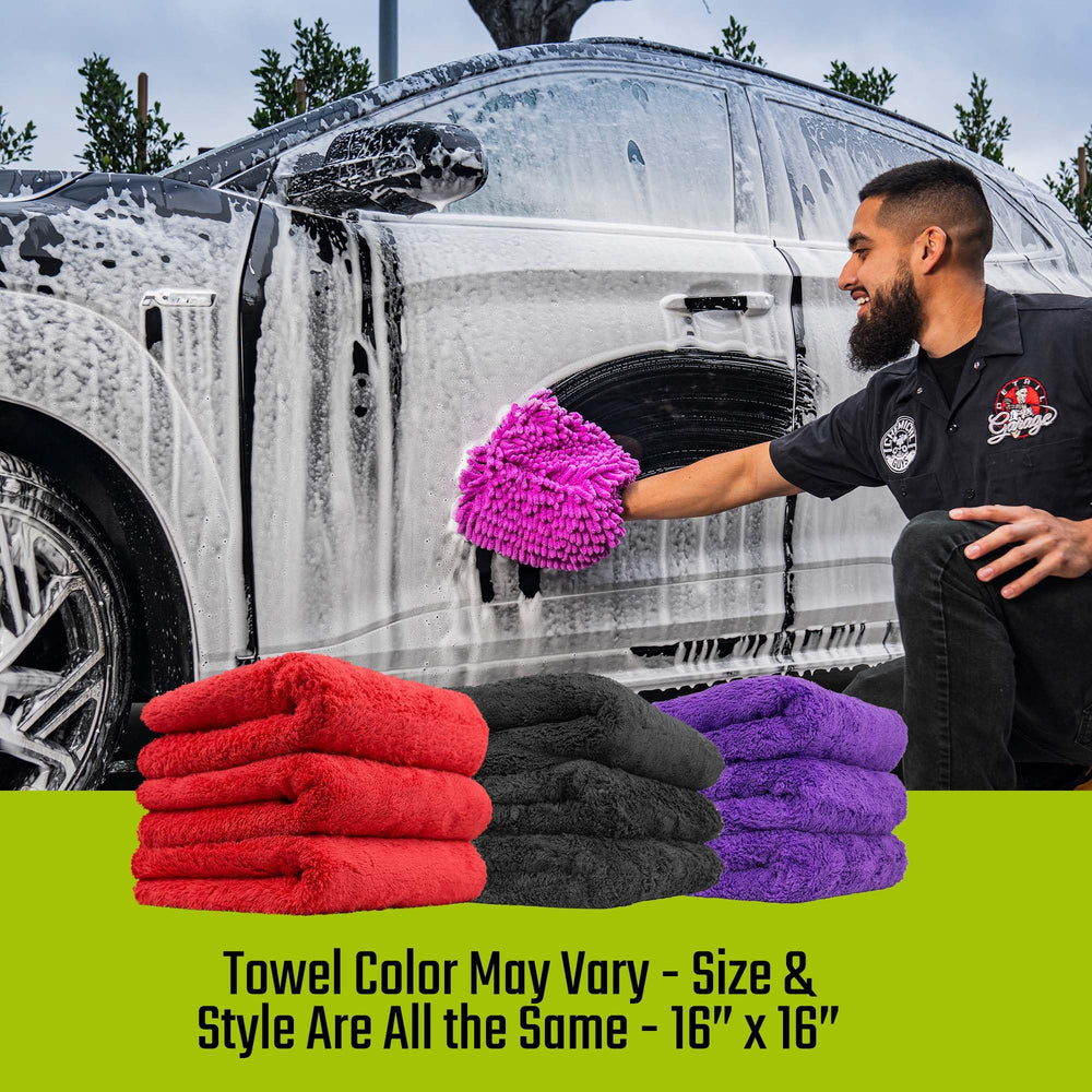 Chemical Guys mitt used on car door minimizing swirl marks and lift dirt