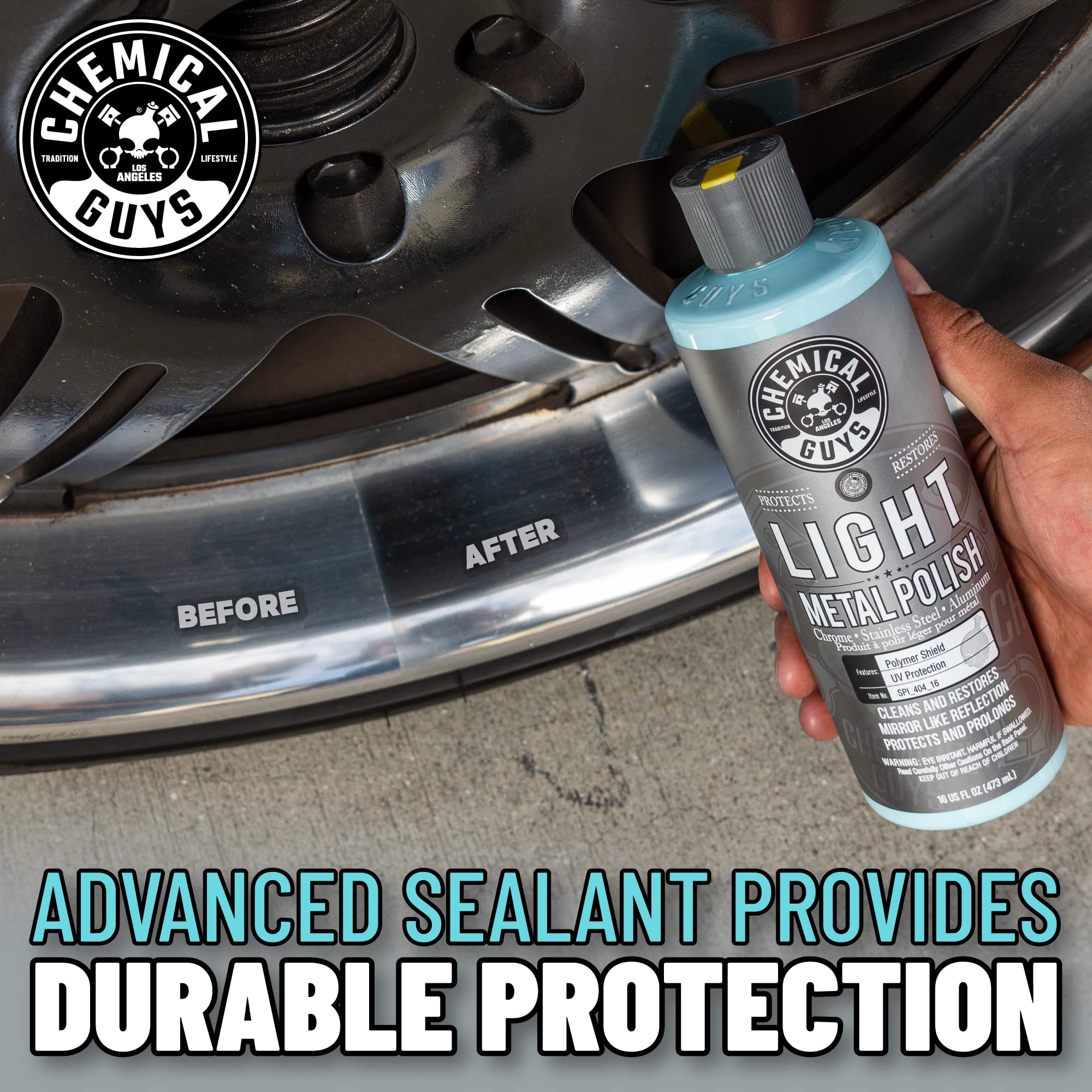 Chemical Guys on stainless rail showing streak-free protective shine