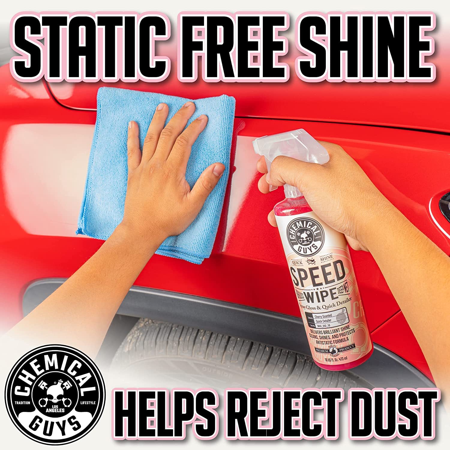 Chemical Guys Speed Wipe close-up of liquid texture showing smooth, non-streaking finish