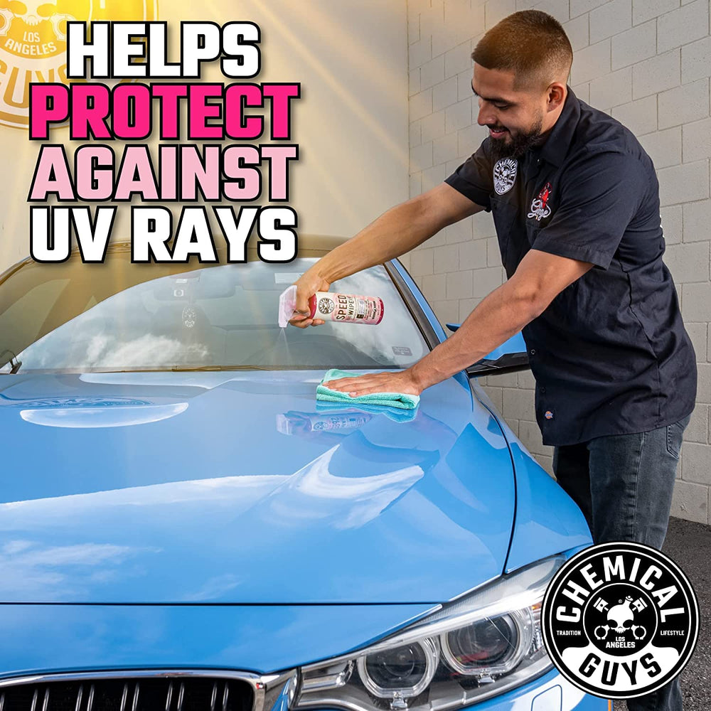 Chemical Guys Speed Wipe applied on car paint delivering visible high-gloss reflection