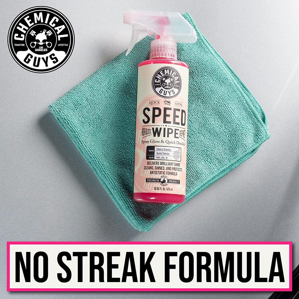 Chemical Guys Speed Wipe next to a ruler showing 32 oz bottle scale advantage
