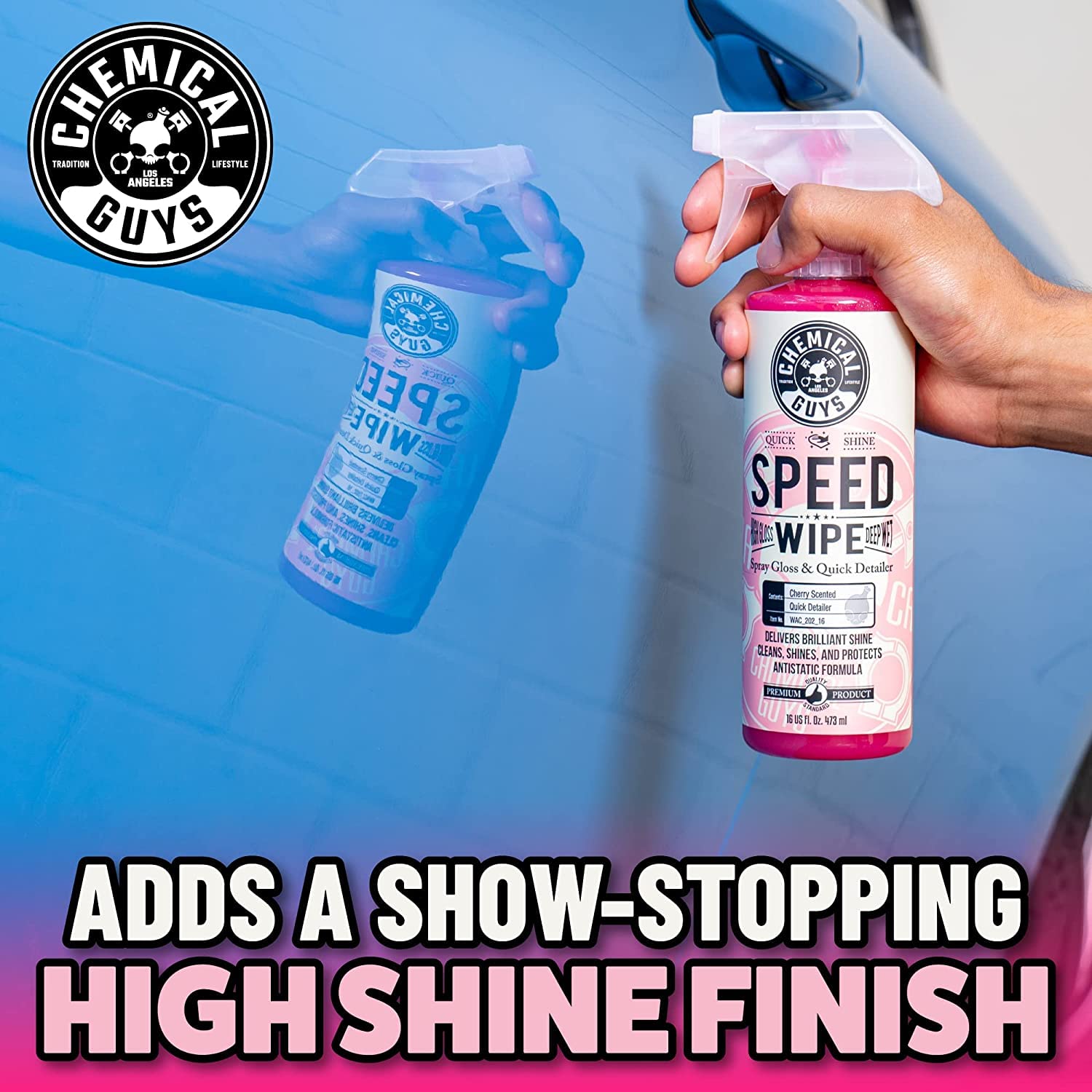 Chemical Guys Speed Wipe being sprayed onto foam for controlled application benefit