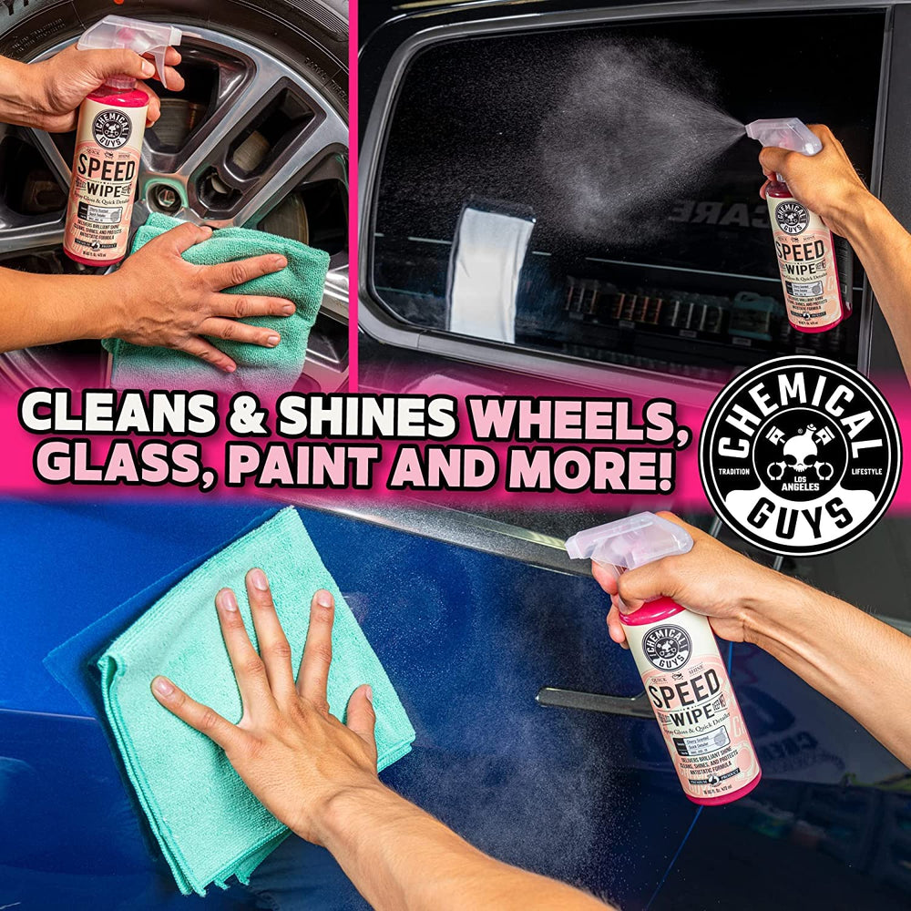 Chemical Guys Speed Wipe being buffed with microfiber revealing deep wet shine