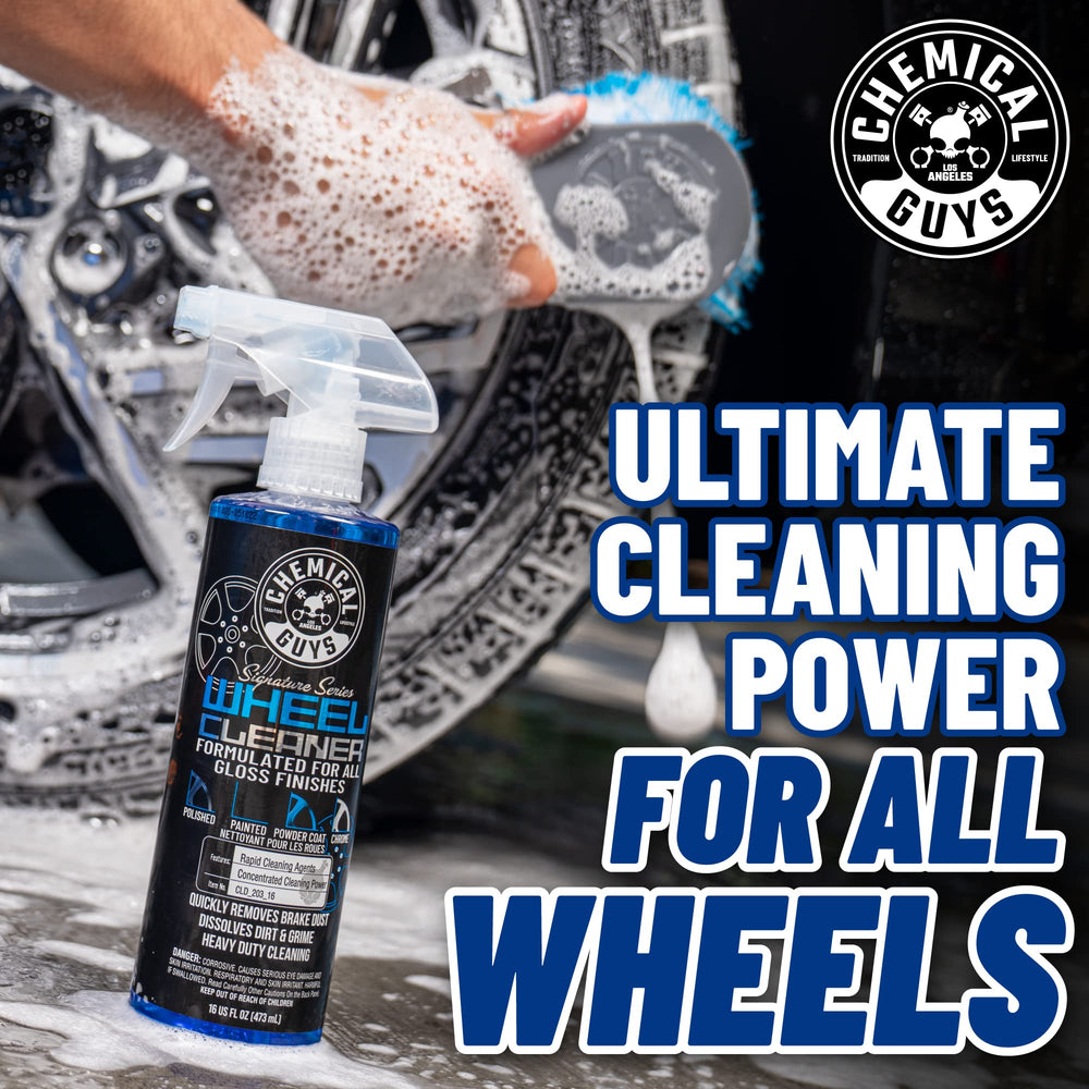 Chemical Guys spraying cleaner on wheel to loosen brake dust and grime