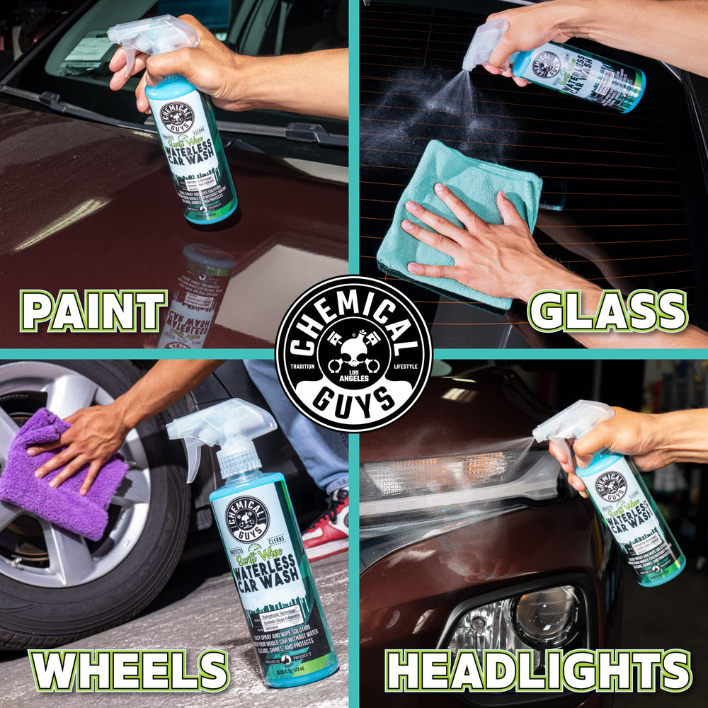 Chemical Guys before and after painted panel showing restored gloss