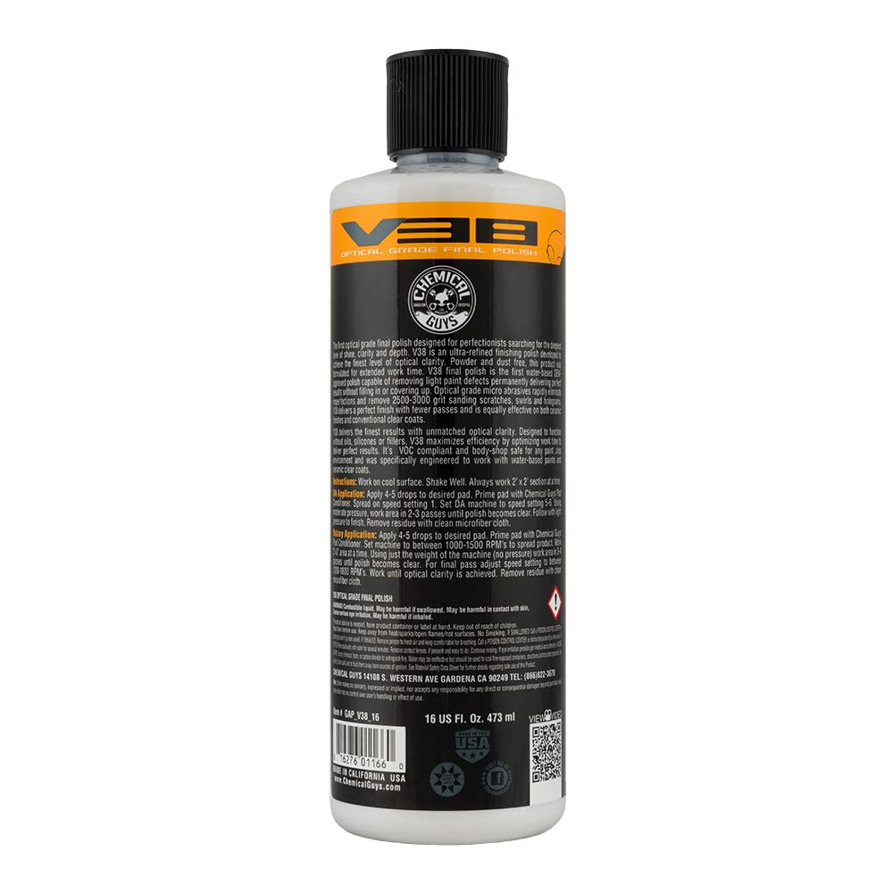 Chemical Guys V38 polish texture close-up demonstrating smooth, dust-free finish