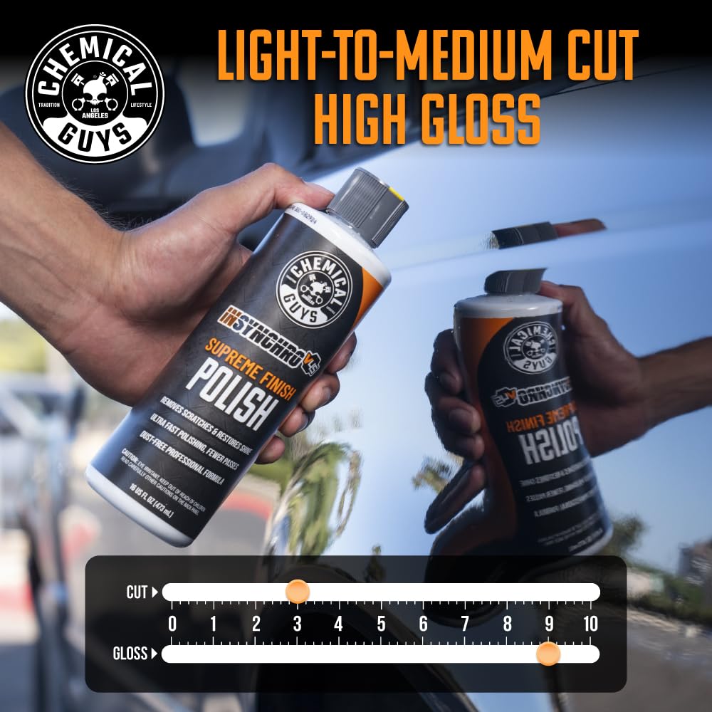 Chemical Guys V45 in garage lifestyle scene showing professional finish benefit