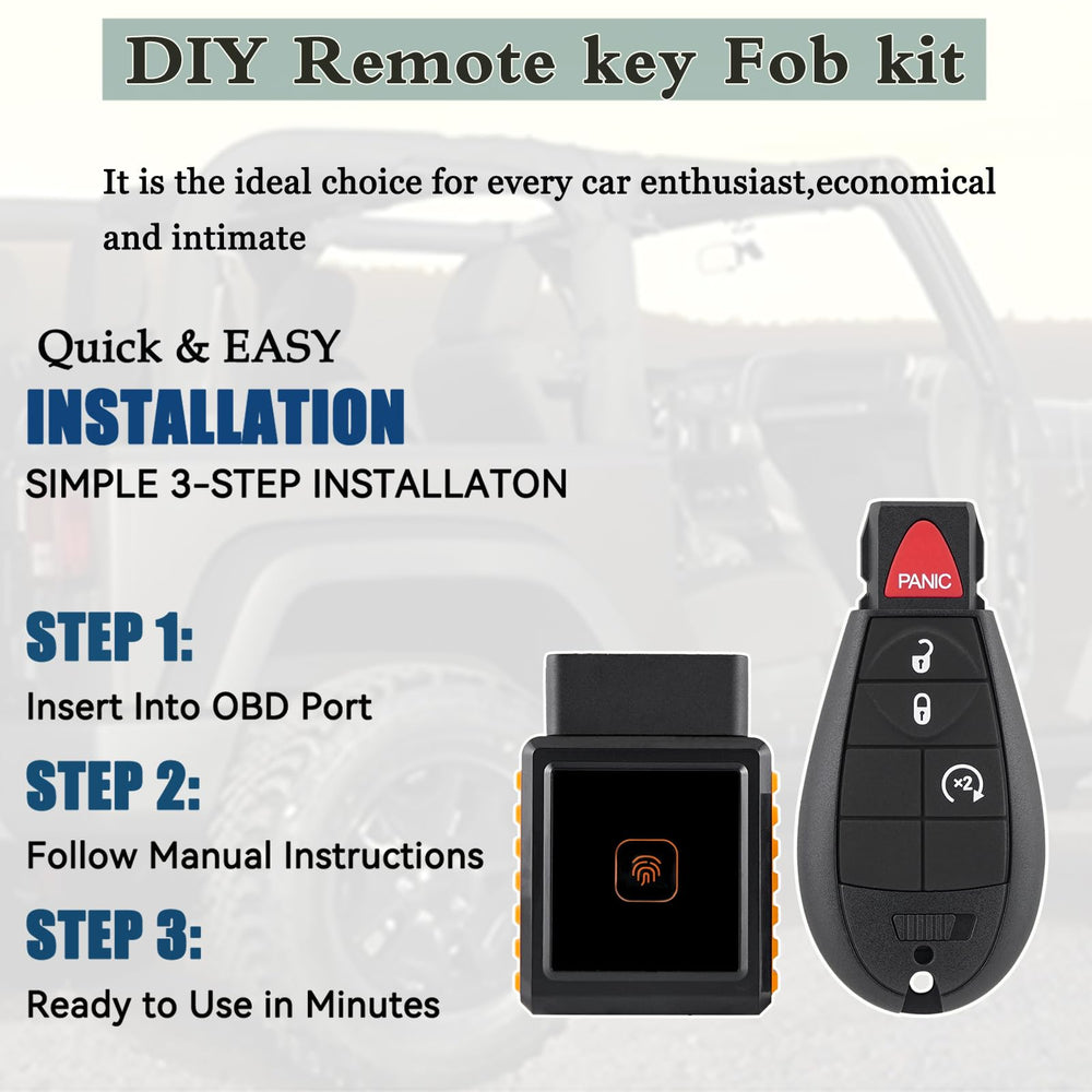 CHIJUIYZKEY OBD programming tool beside fob, enables DIY key programming