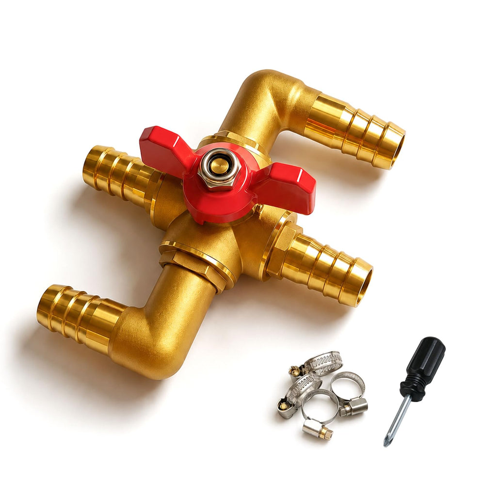ChillerK valve front view showing solid brass body and ports, durable performance