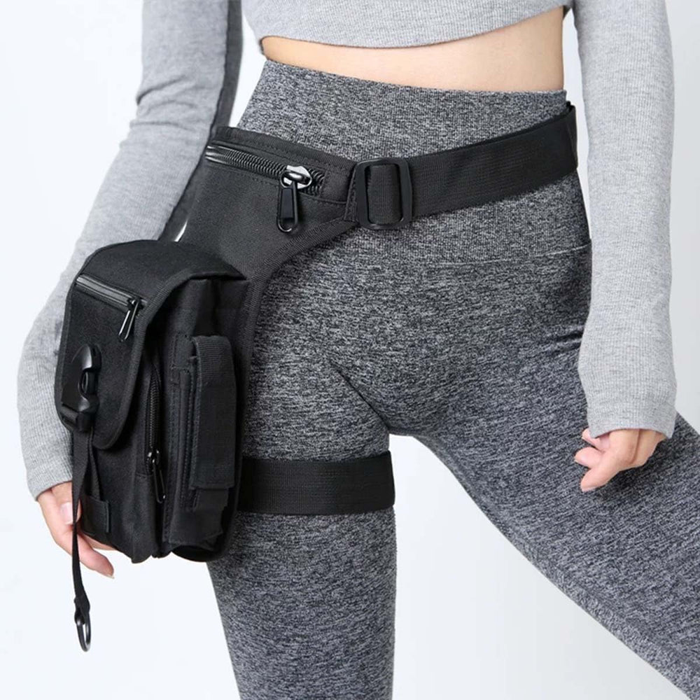 chrisdien deny front view of thigh bag showing compact secure design