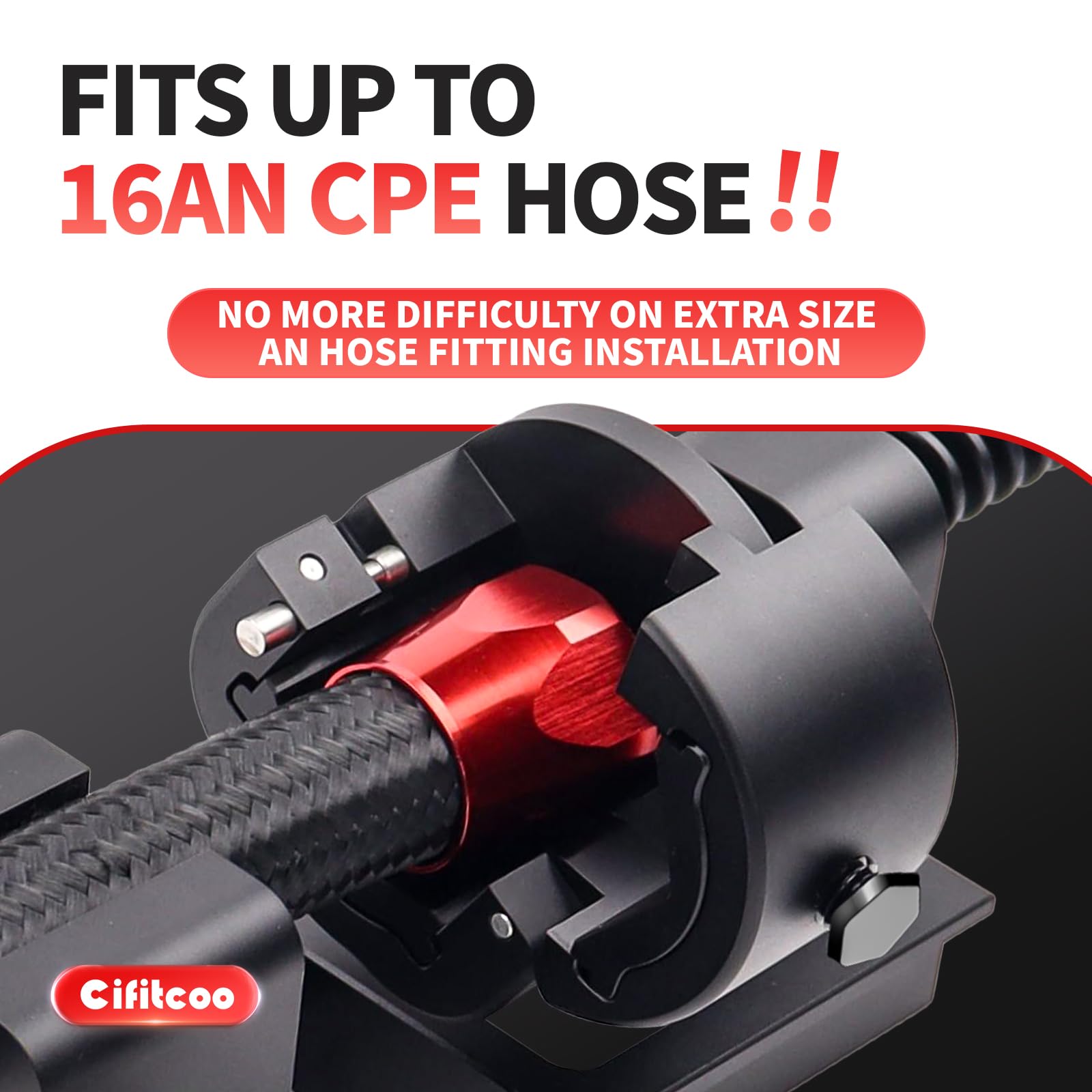 CIFITCOO tool in use on a fuel line demonstrating quick, accurate seating
