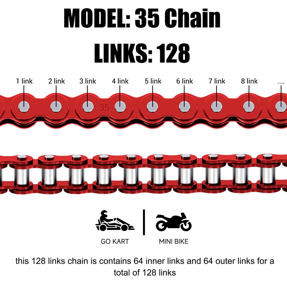CILOYU #35 chain laid out 128 links showing exact 4‑foot length benefit