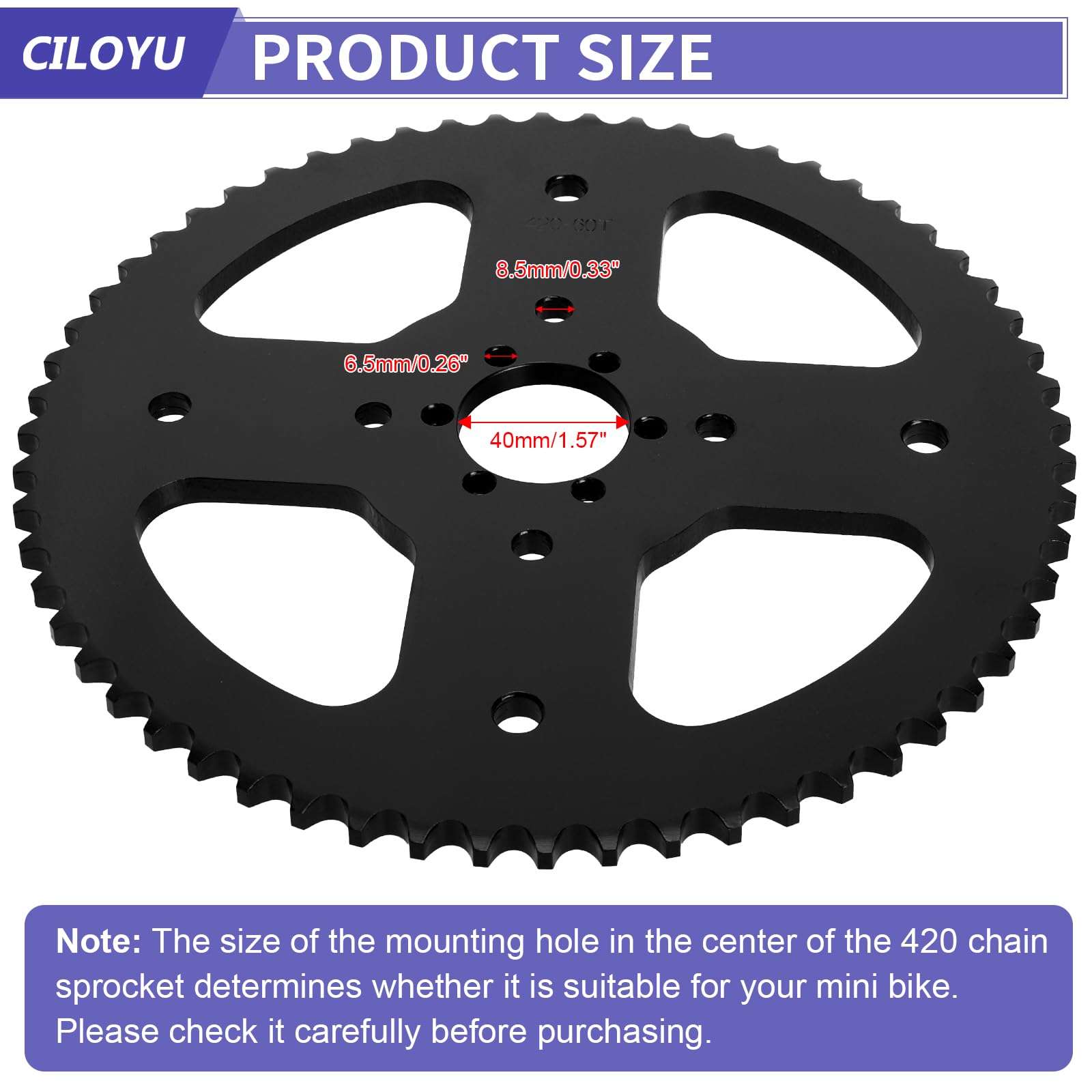 CILOYU visual gear comparison illustrating more torque with the 60T sprocket