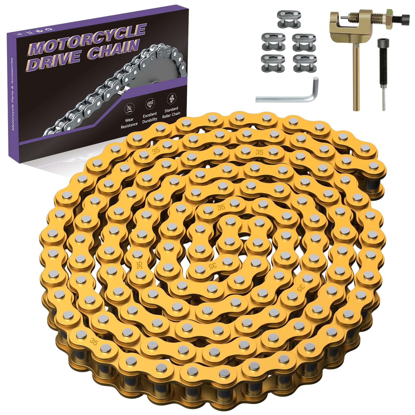 CILOYU gold 35 front packaging showing complete chain kit benefits