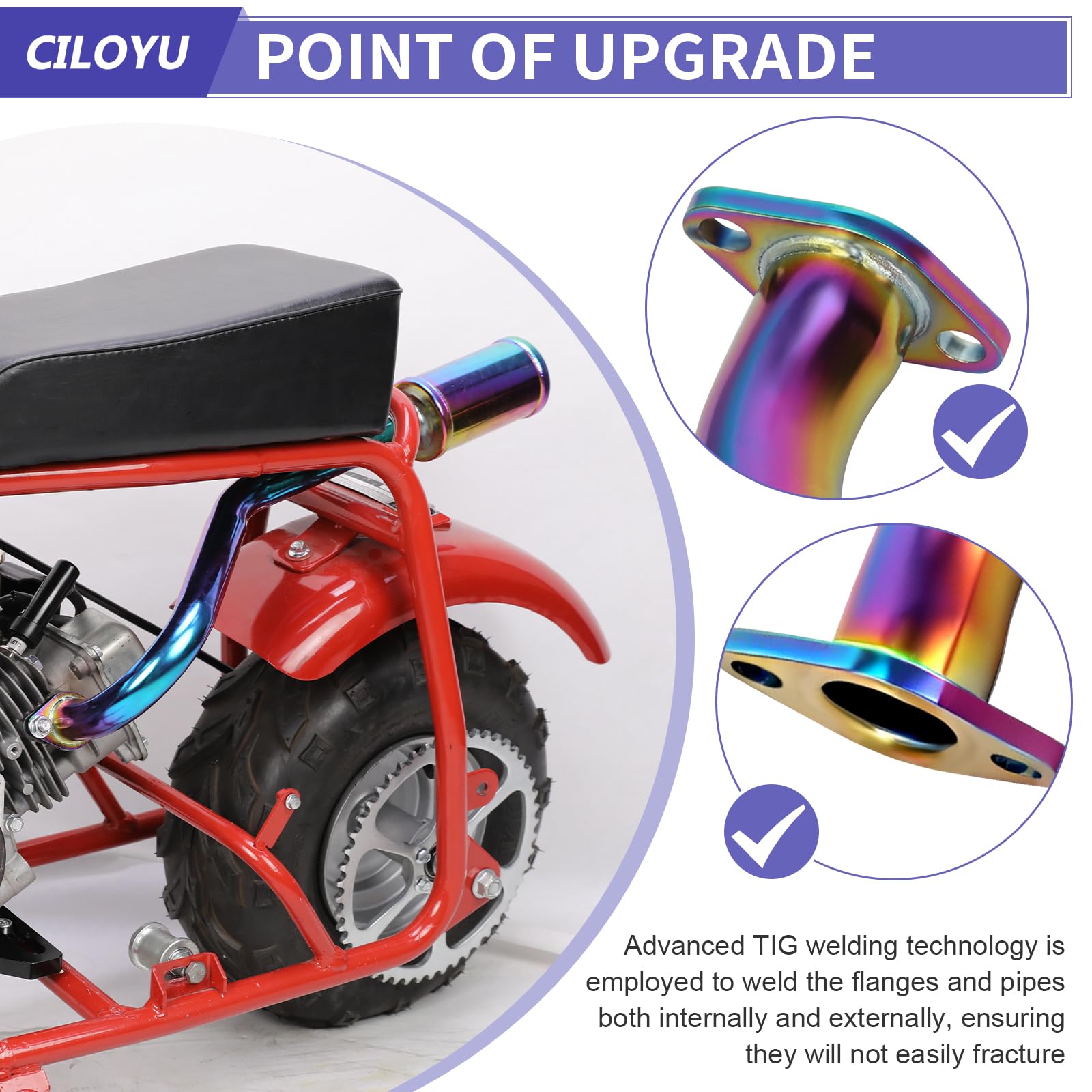 CILOYU installed on minibike side view illustrating improved heat clearance