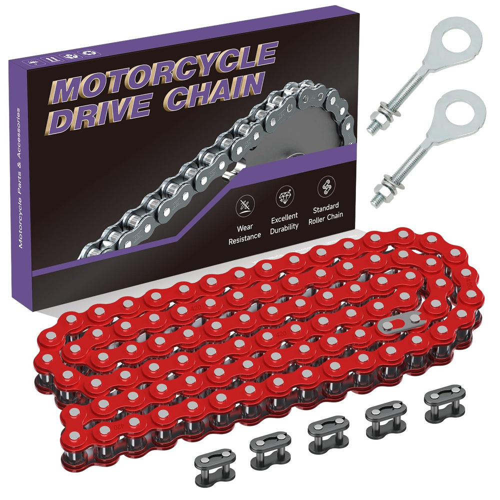CILOYU red 420 chain front view showing durable construction and ready fit