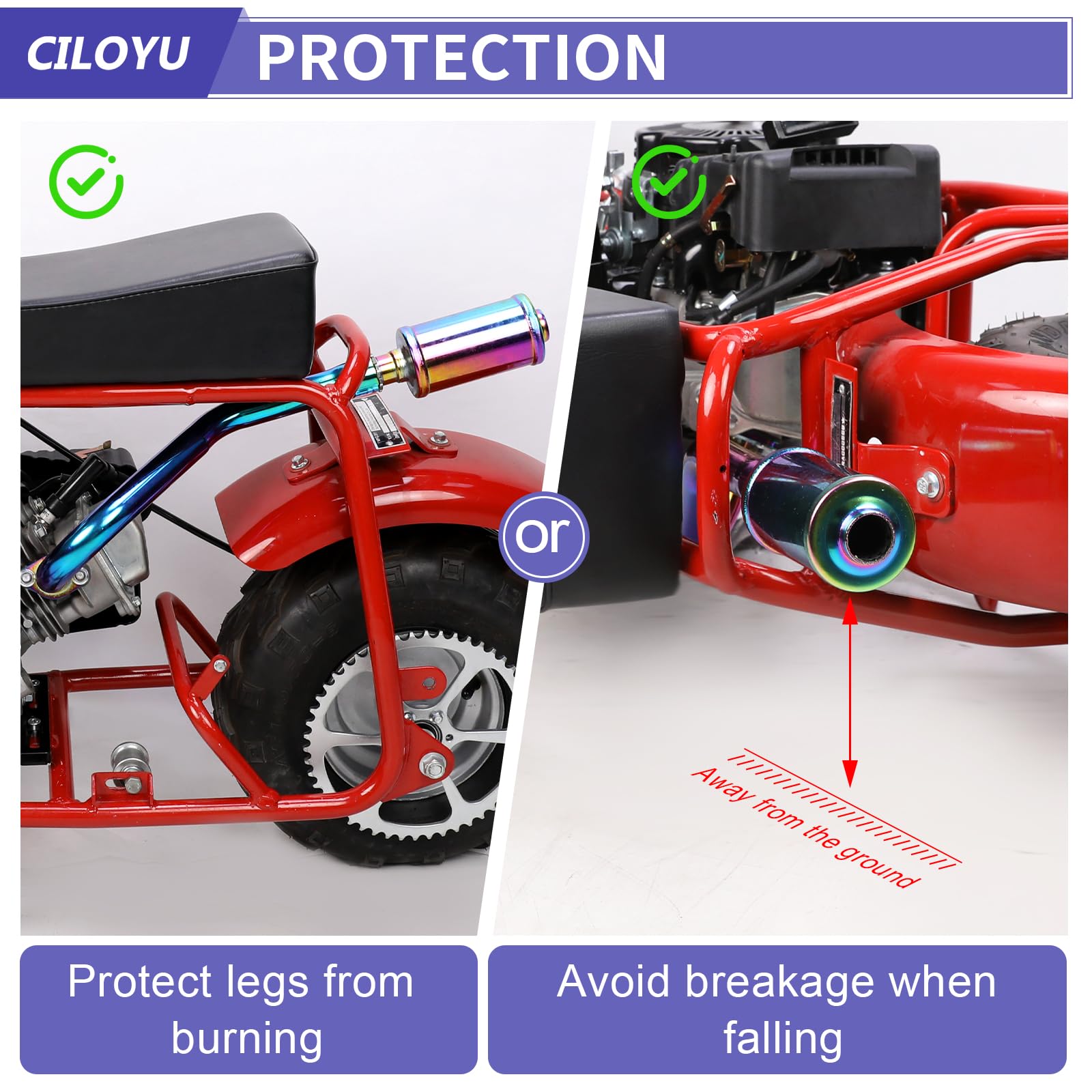 CILOYU exhaust beside ruler showing accurate sizing for correct fitment