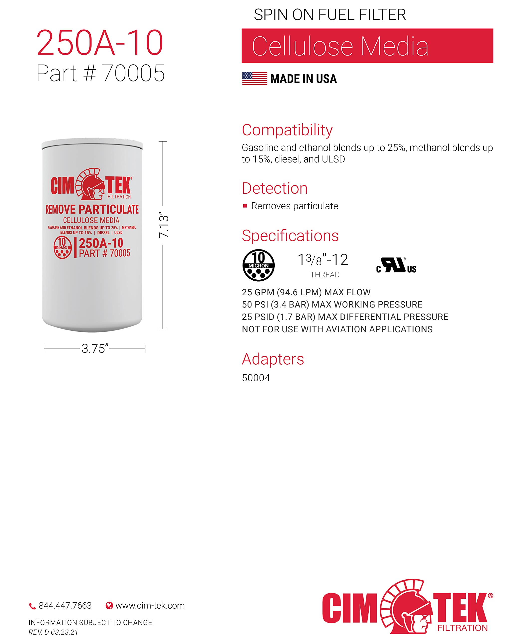 Cim-Tek filter installed on fuel line demonstrating in-use particulate protection for pumps