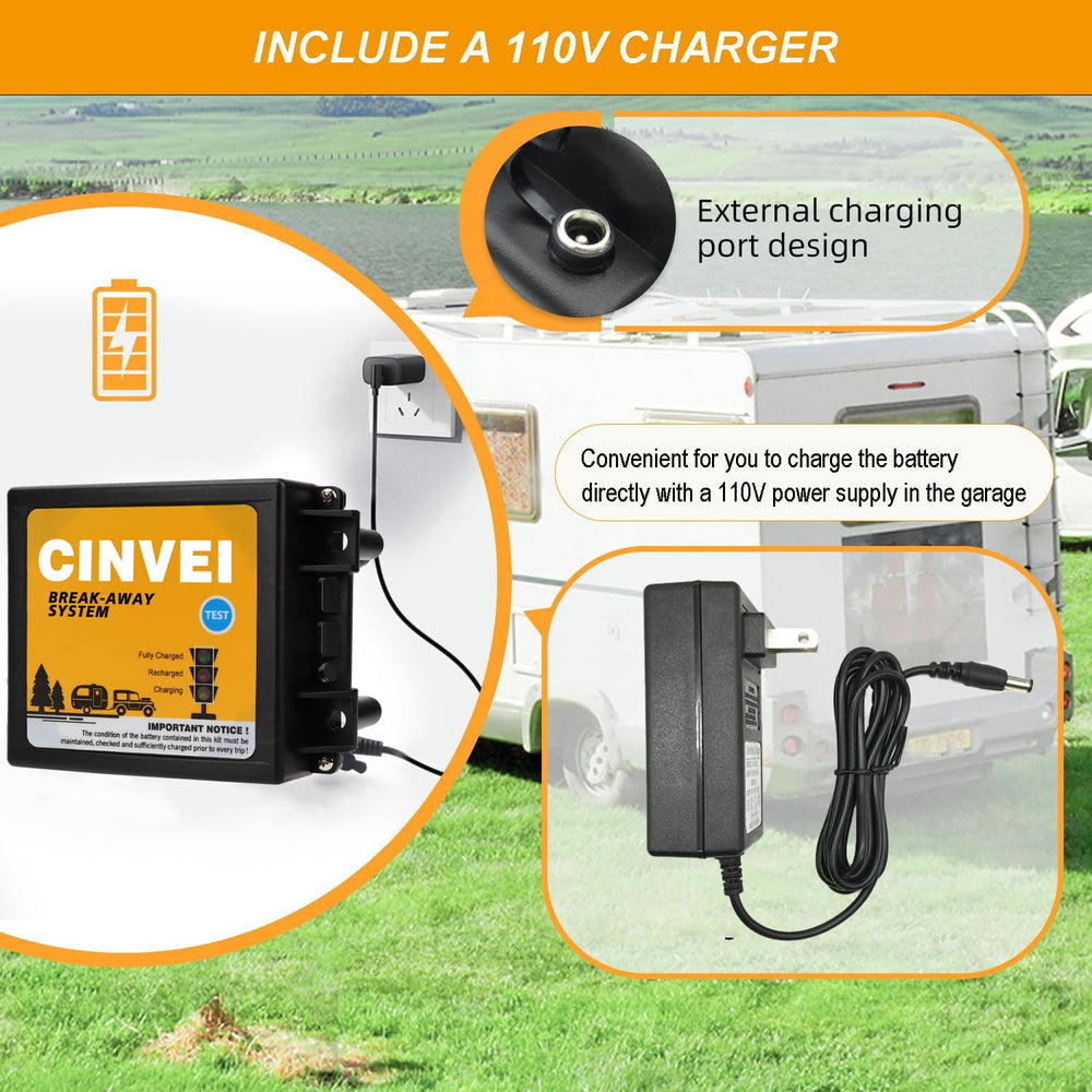 CINVEI next to a standard battery for scale showing compact size and easy fit in breakaway box