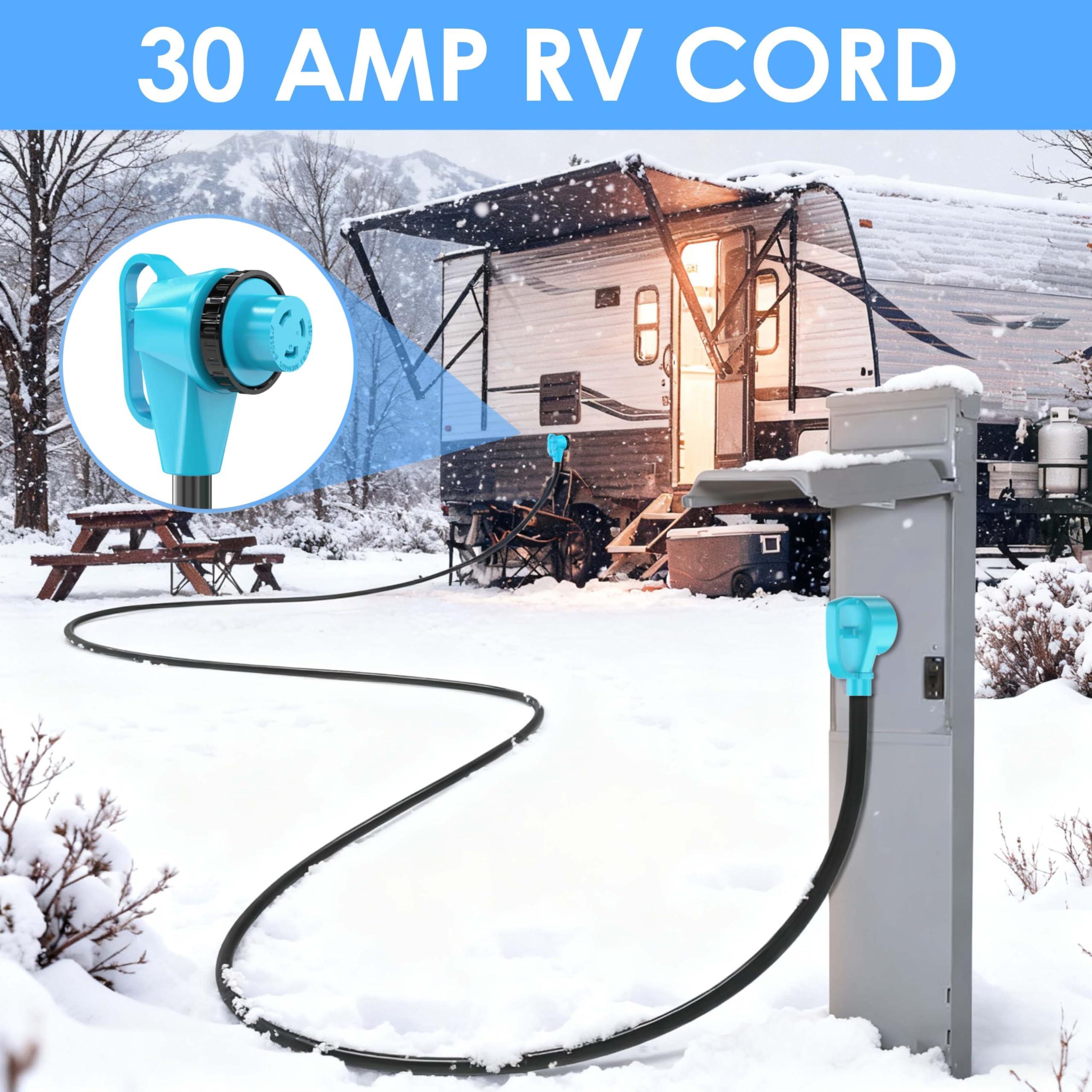 CircleCord grip handle on male plug for safe easy plugging and unplugging