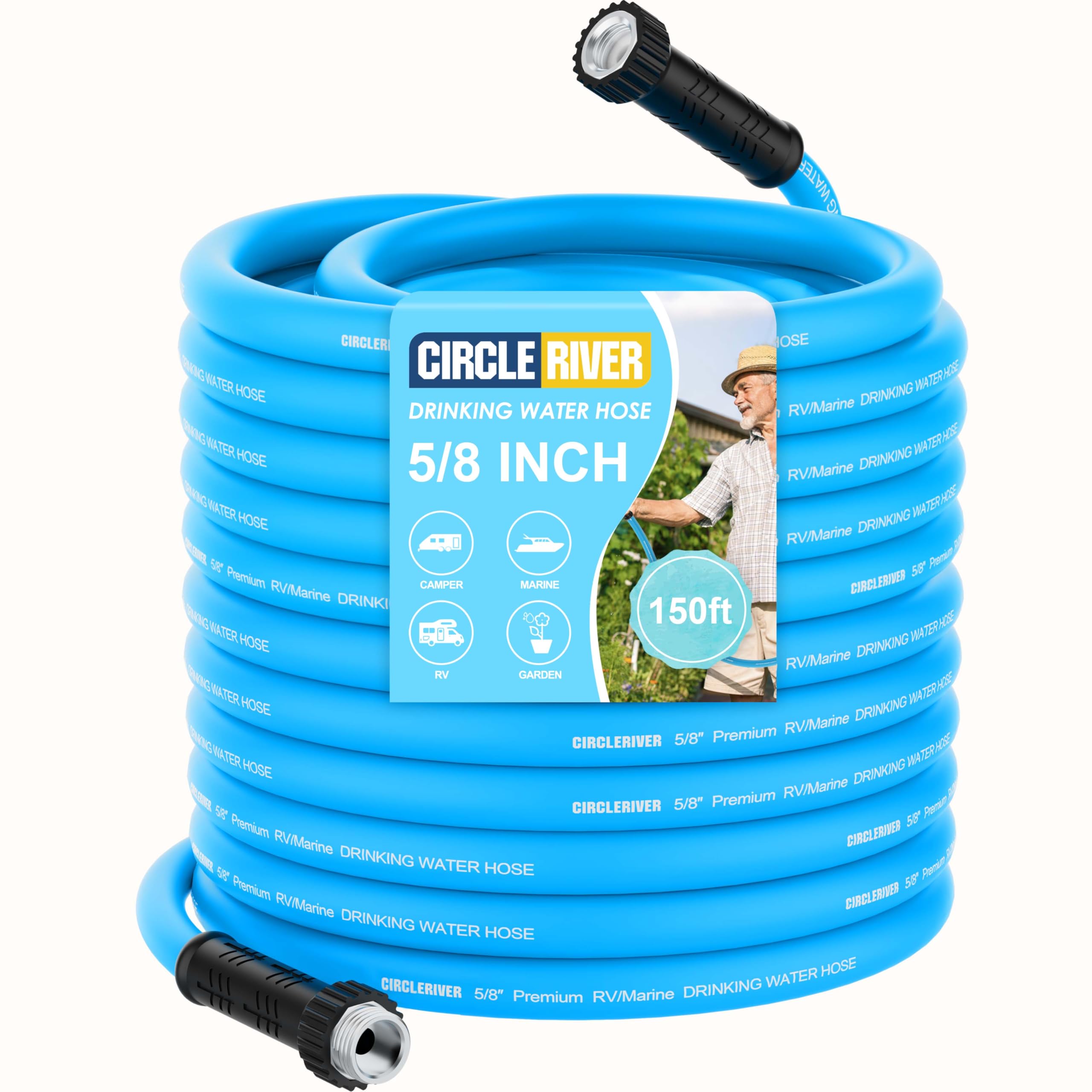 CircleRiver front view of 150ft hose showing full length and branding, durable and safe