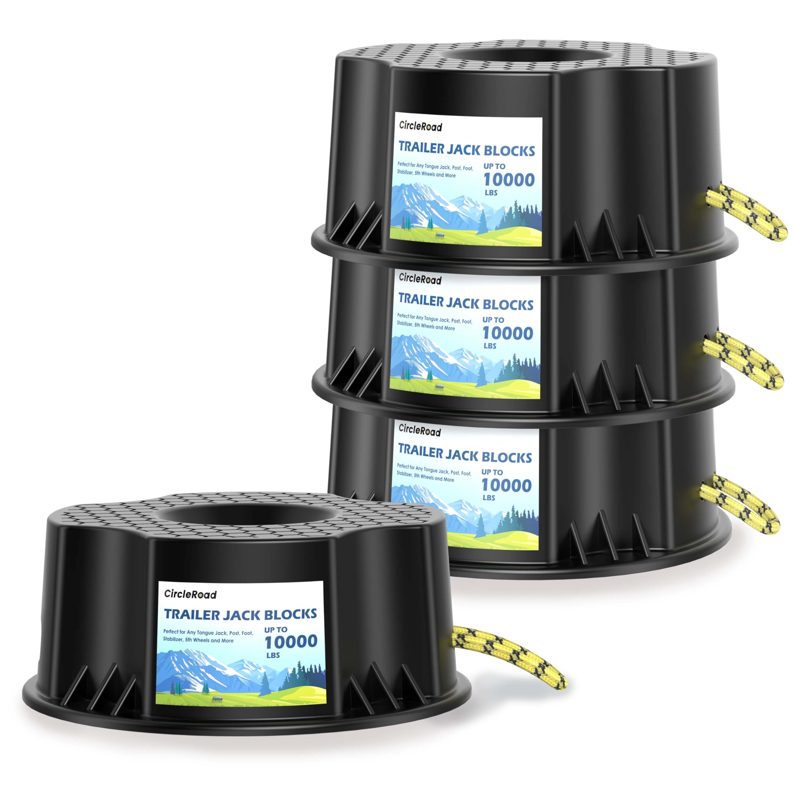 CircleRoad front view of four-pack jack blocks showing durable design and stability