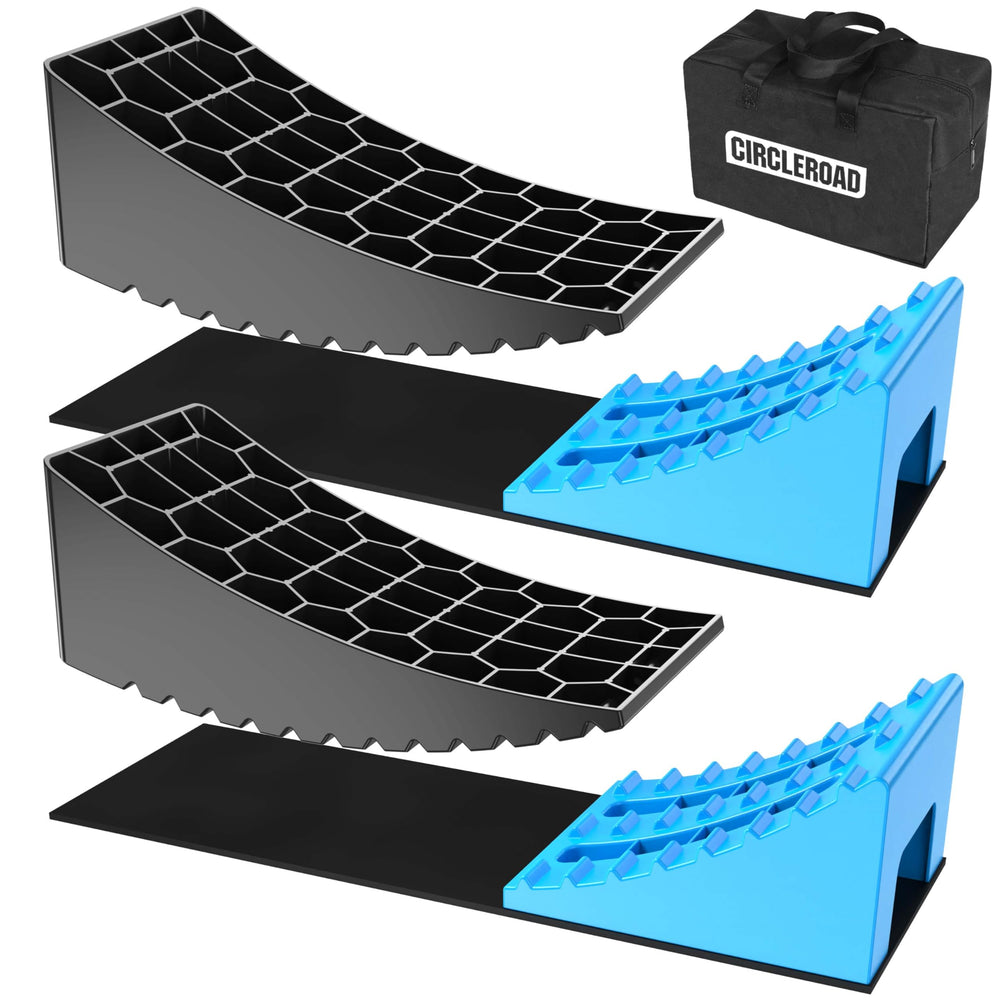 CircleRoad front packaging showing heavy-duty RV leveler durability and capacity
