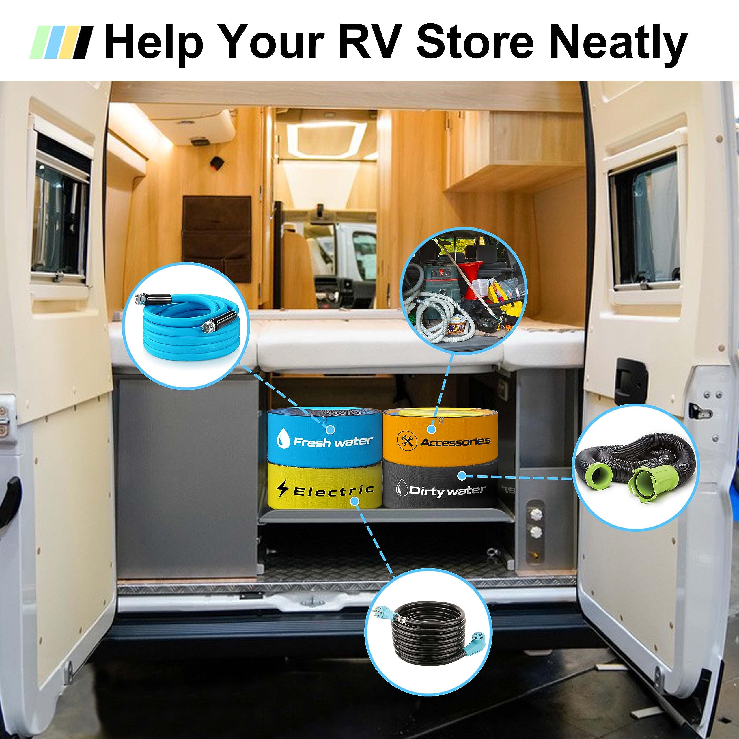 CircleRoad hanging straps used on RV hook for quick drying and organized storage