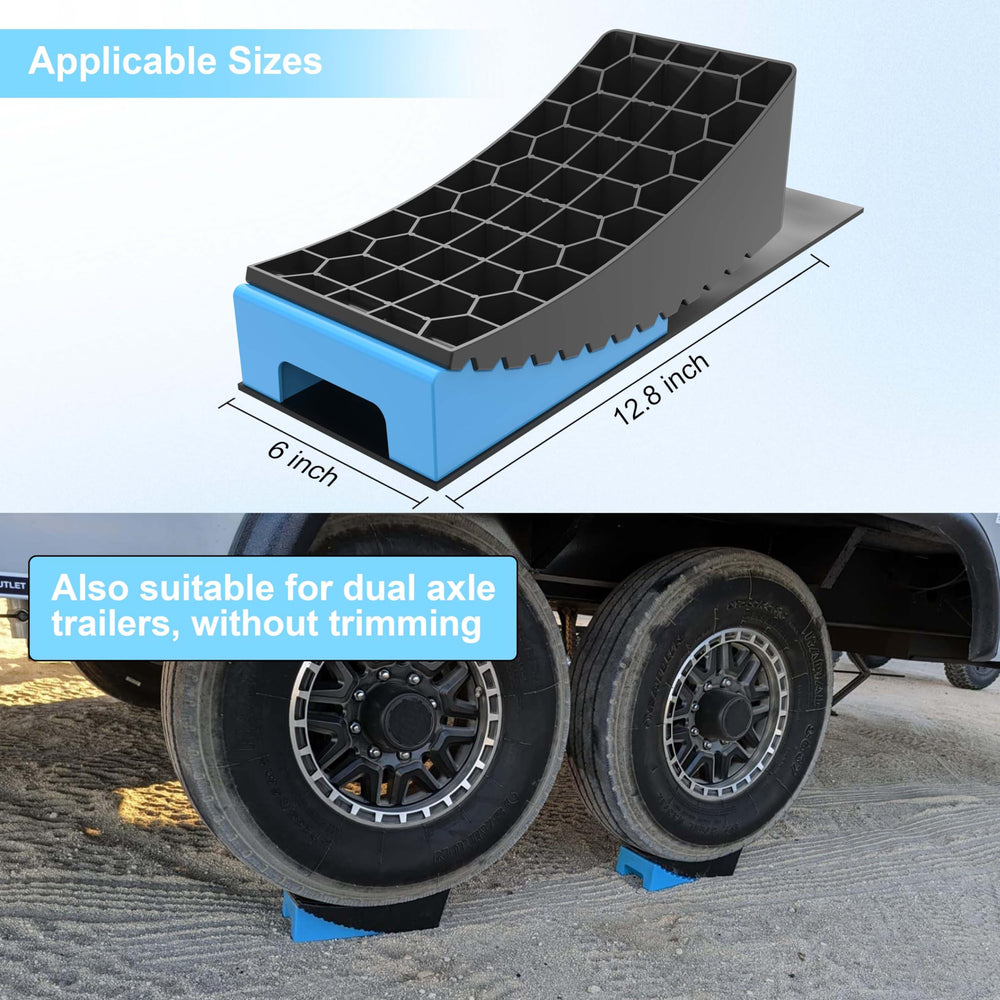 CircleRoad RV wheel mounted on leveler demonstrating stable parking support