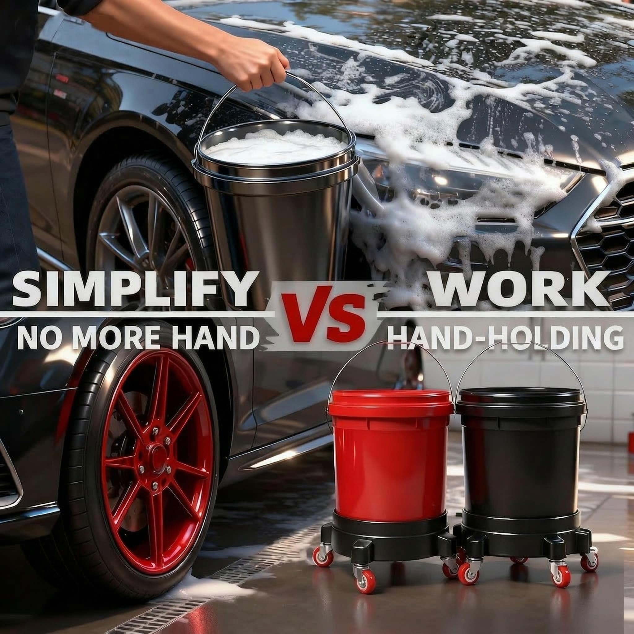 CJKKH lifestyle shot rolling a full bucket across a driveway to protect your back from lifting