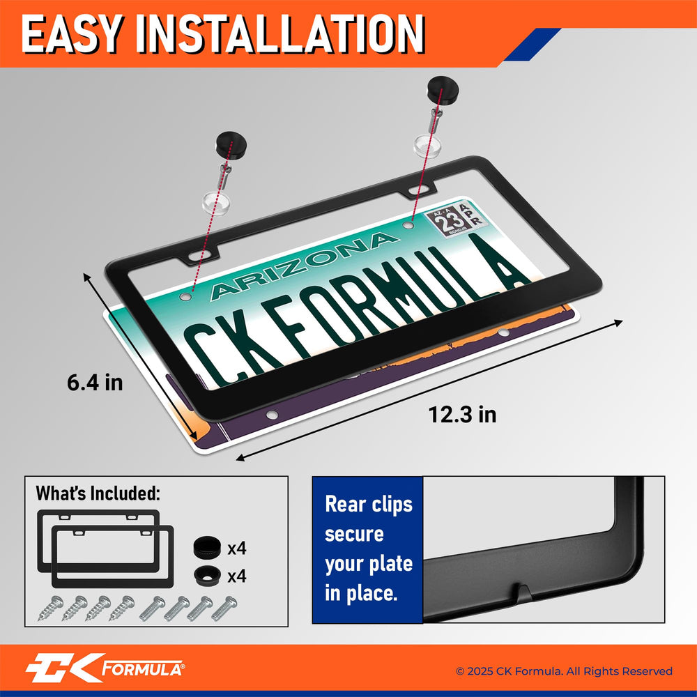 CK FORMULA frame on parked car enhancing appearance and modern styling
