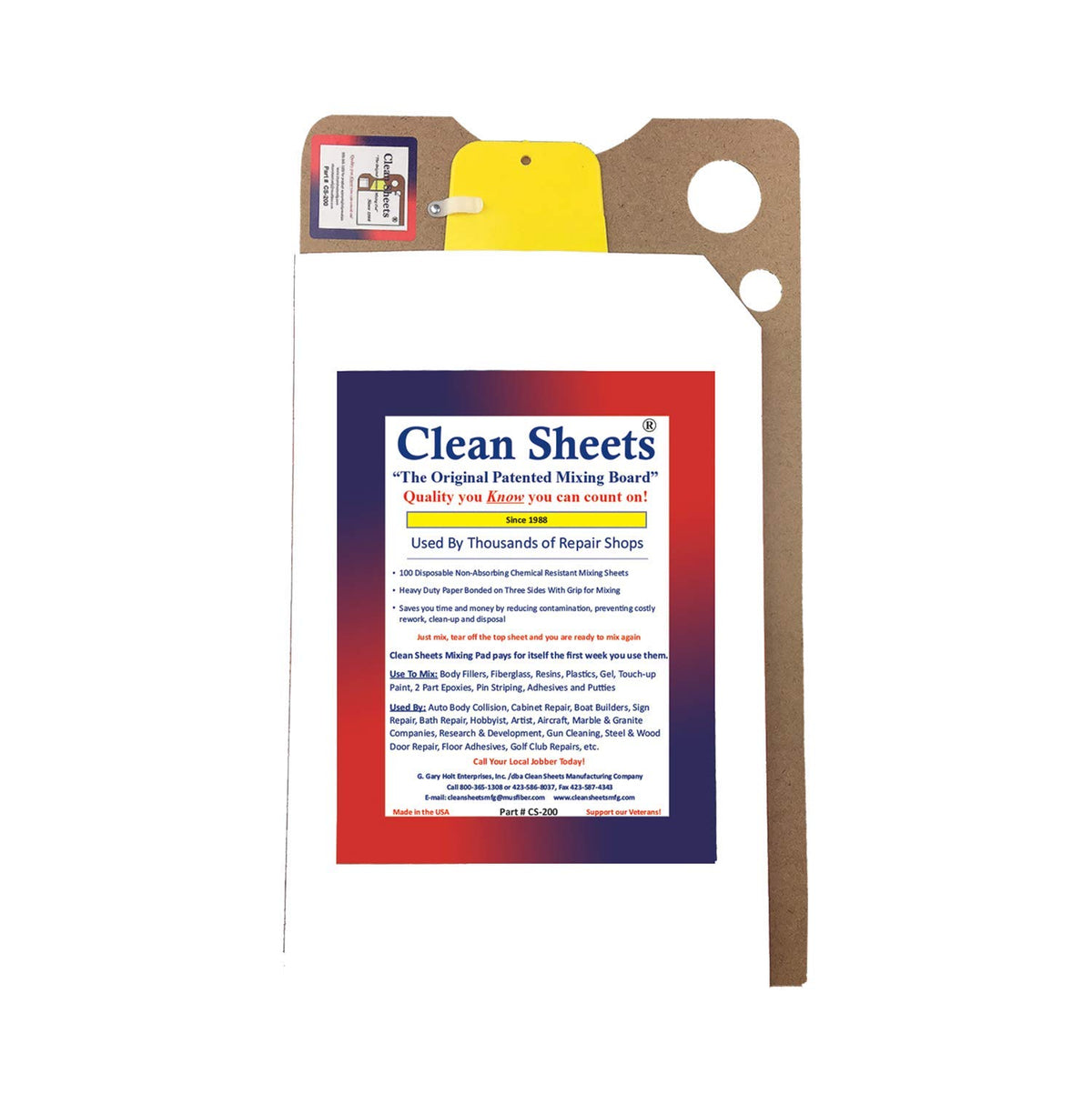 Clean Sheets CS-200 front packaging showing pad stack and branding, facilitating quick selection