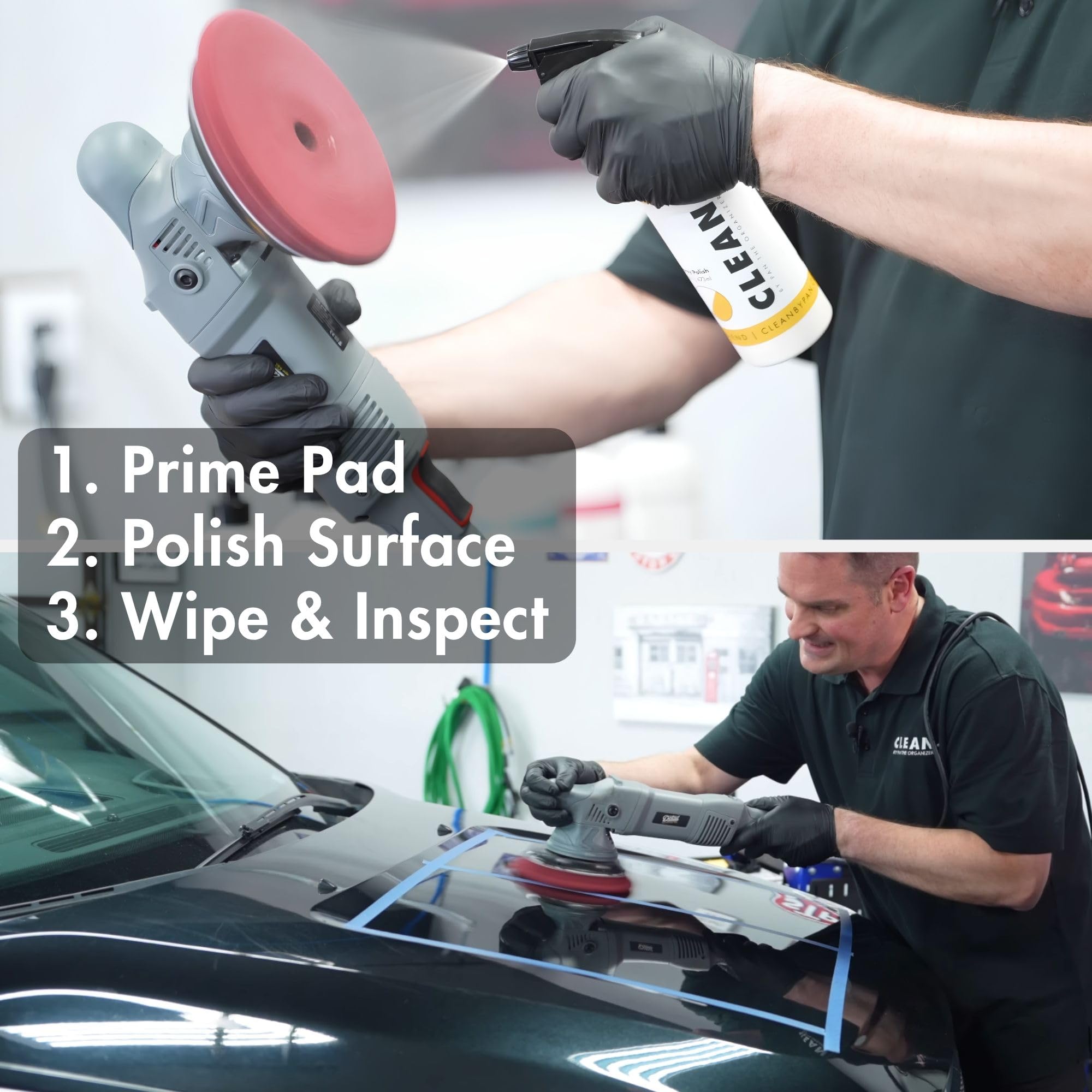 CLEAN. close-up of polish texture demonstrating fine abrasive finish