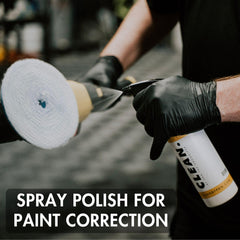 CLEAN. spray polish being dispensed from bottle for fast application