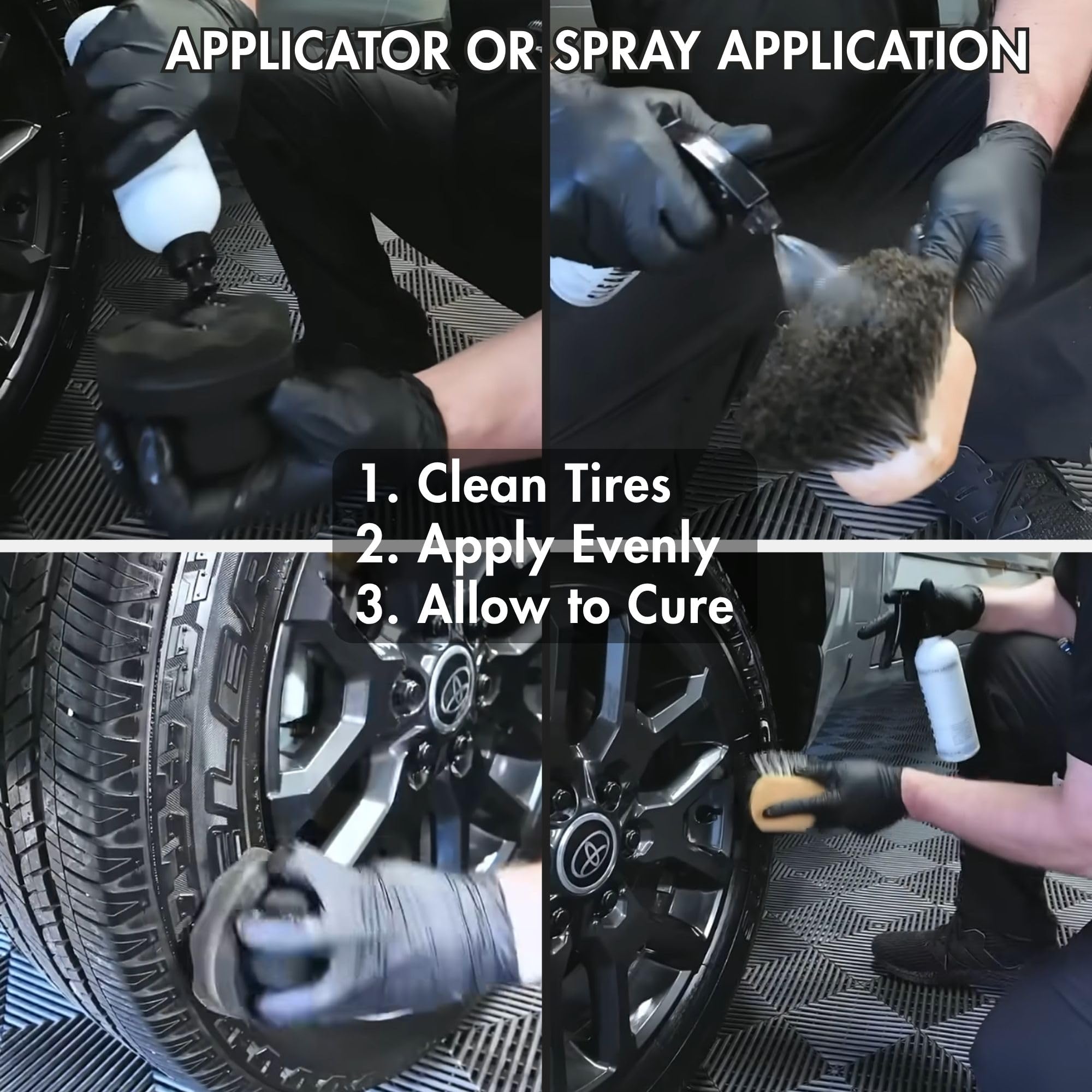CLEAN. BY PAN THE ORGANIZER applied to tire sidewall showing low-sling finish