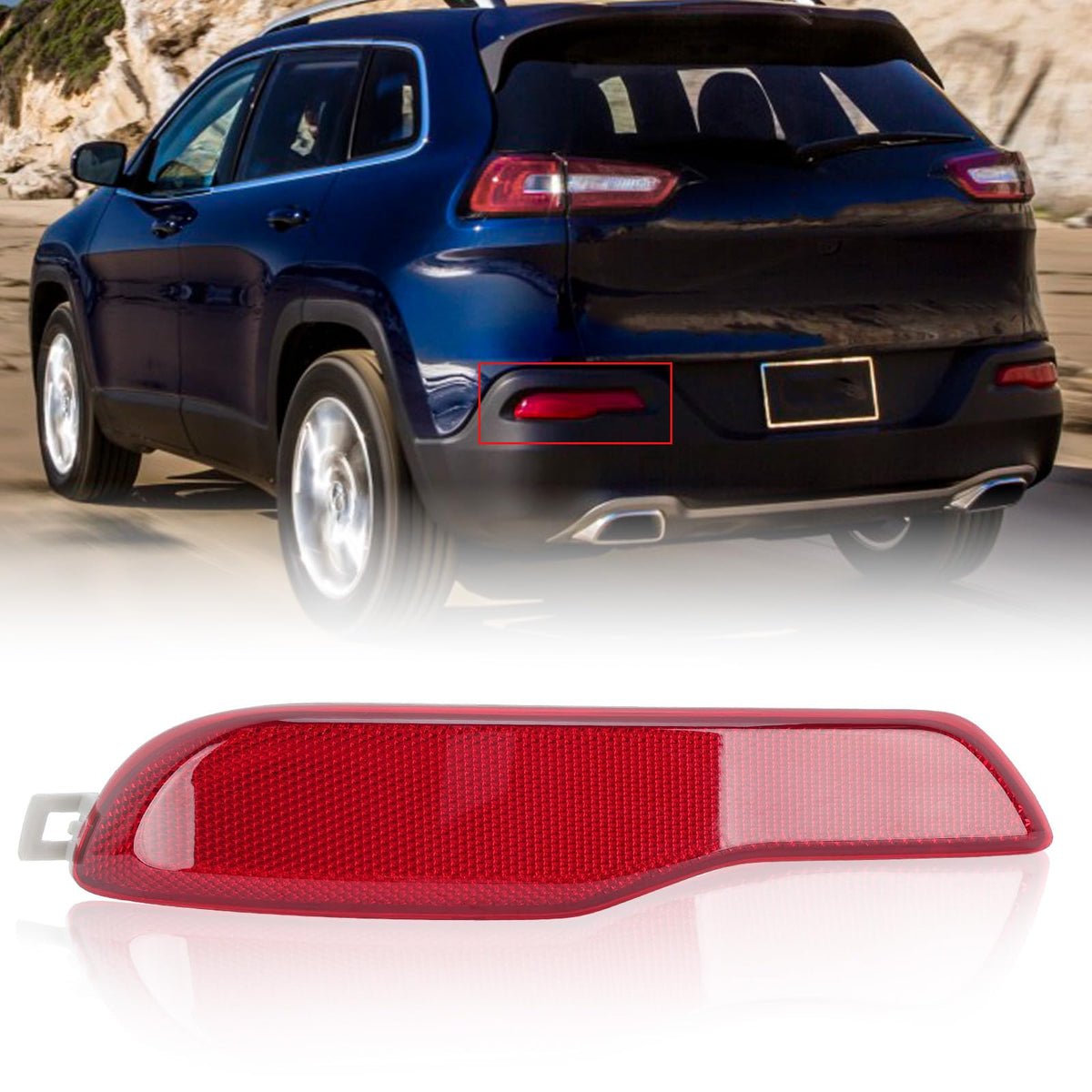 Clidr left rear reflector front view showing OEM fit and restored appearance