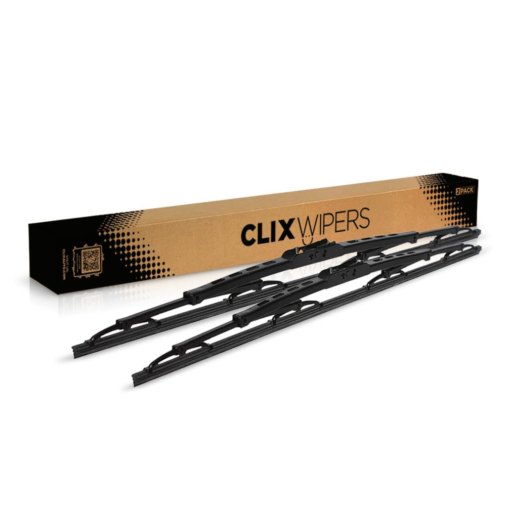 Clix Wipers front packaging showing 20" + 20" matched set and easy install benefit