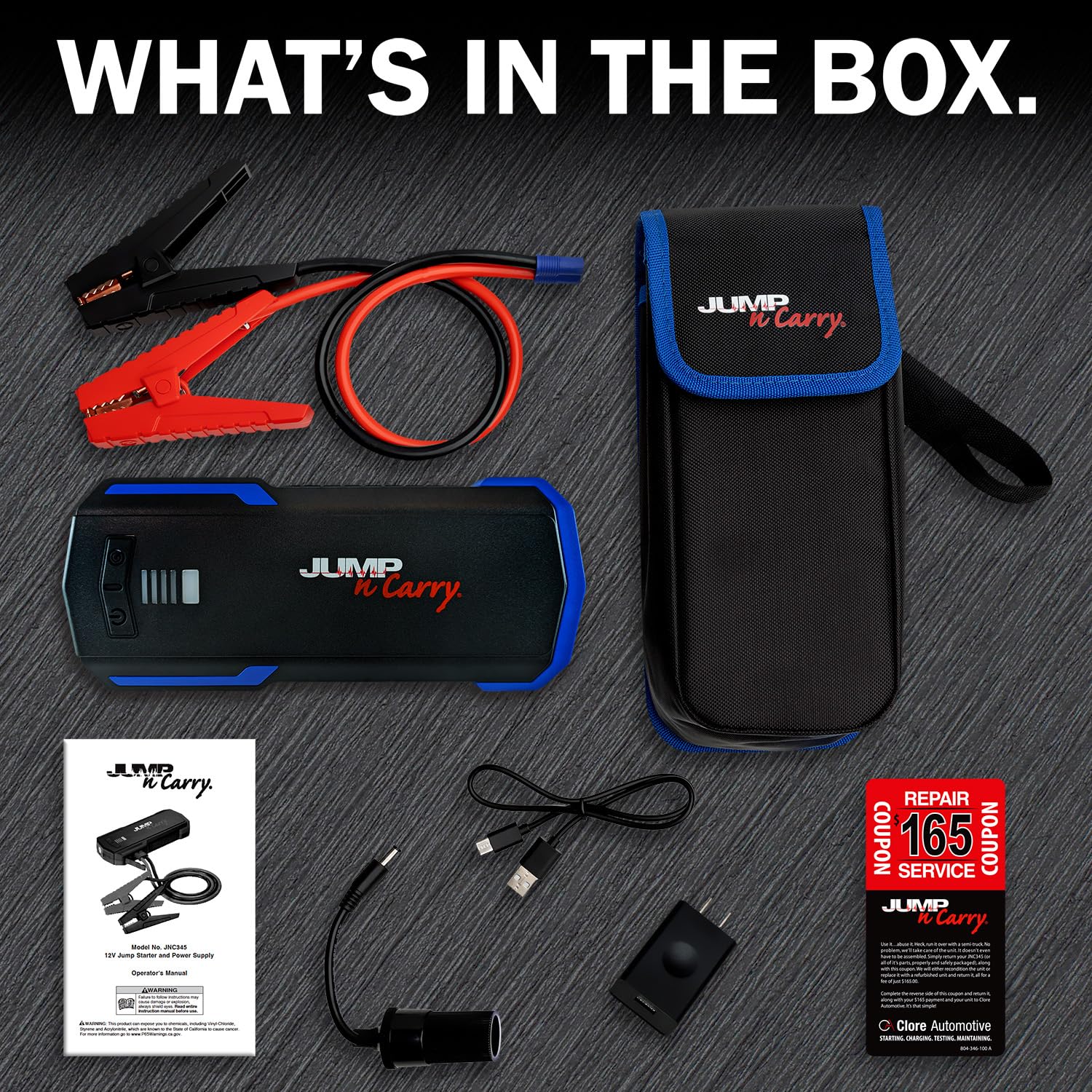 Clore Automotive JNC345 with charger cable and carrying case for storage