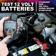 Clore Automotive SOLAR BA9 in use on a car battery providing fast on-vehicle testing benefit