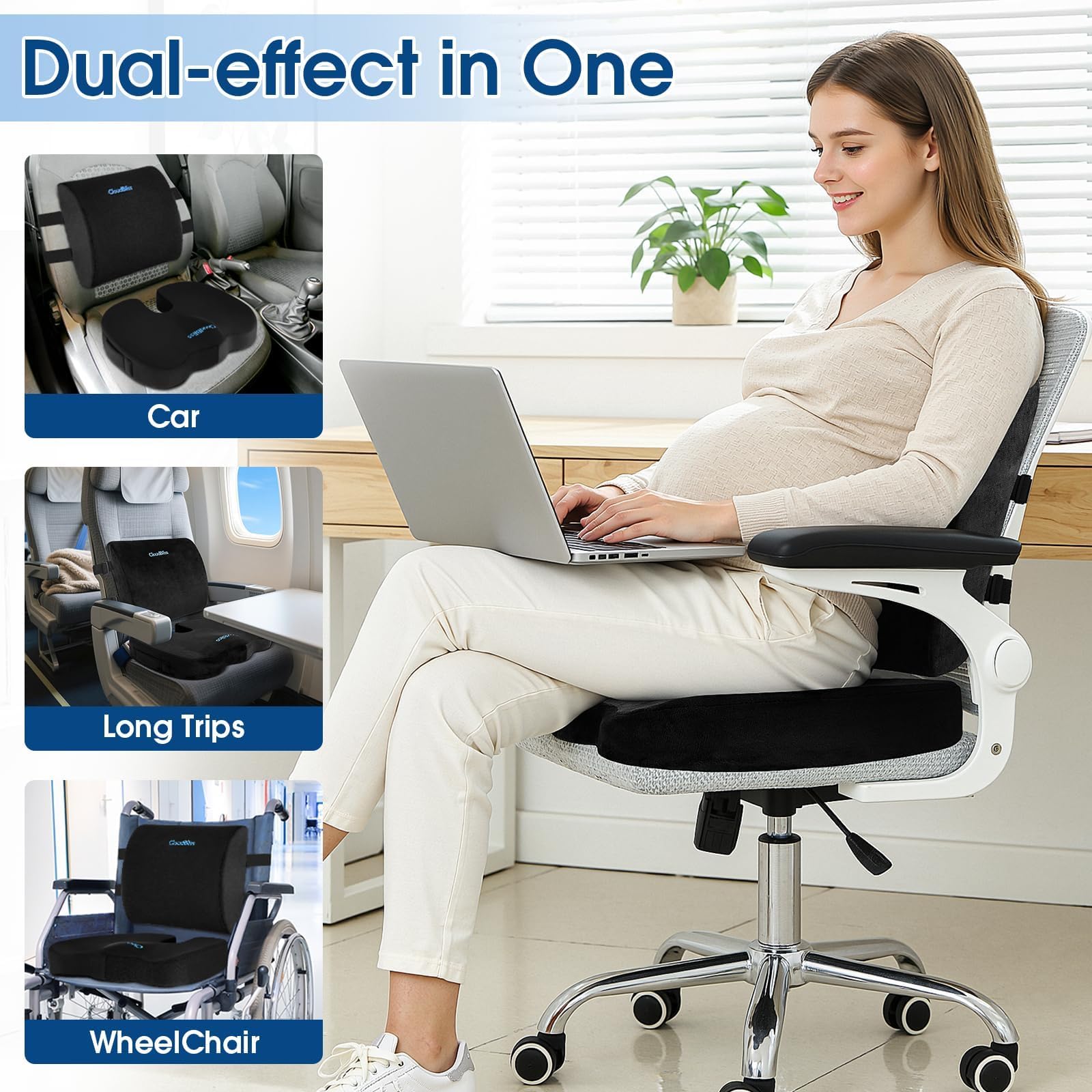 CloudBliss cushions placed in car seat adding travel comfort and stability