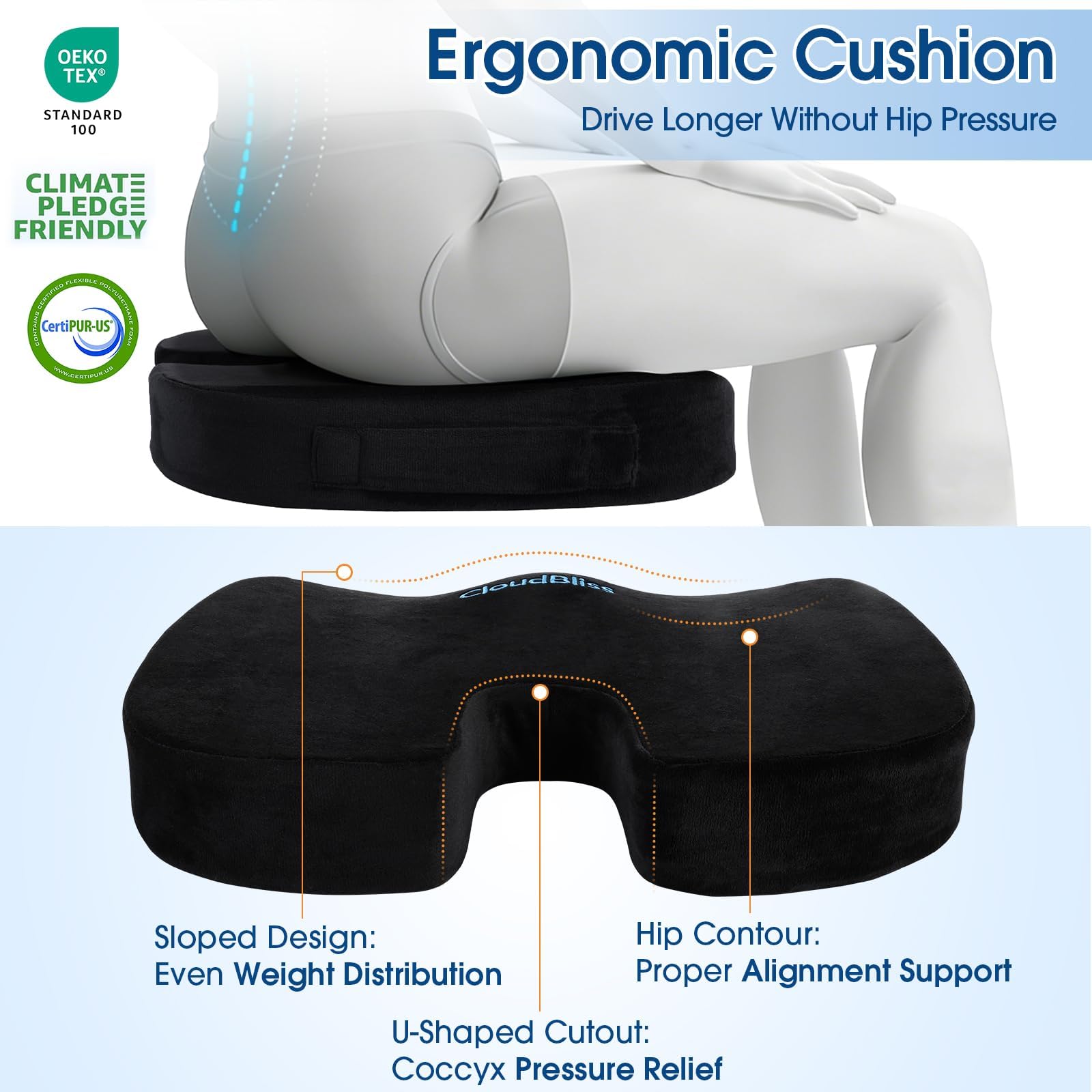 CloudBliss cushion set installed on office chair improving seating comfort