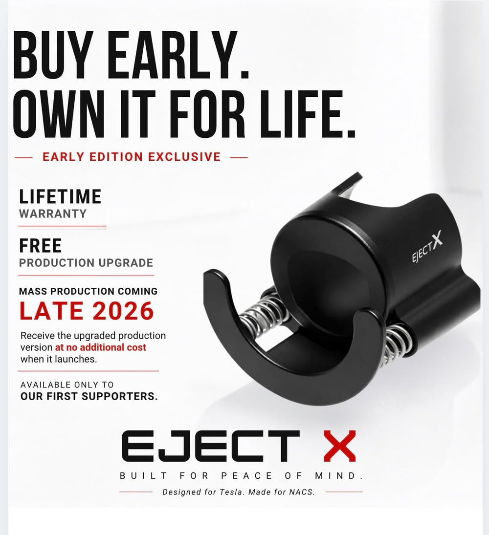 CM USA TECH EjectX at a Supercharger station illustrating public charging compatibility benefit