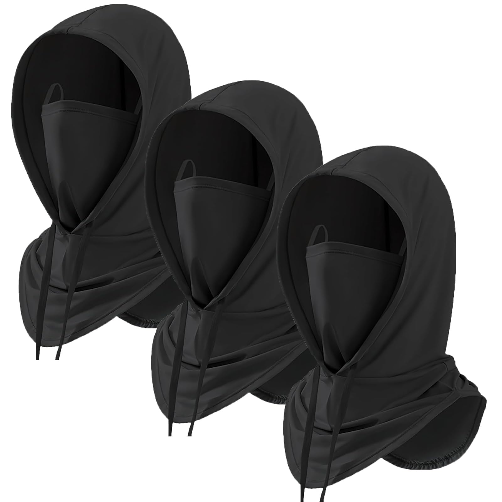 Cmonie front view of three balaclavas showing pack and style benefits